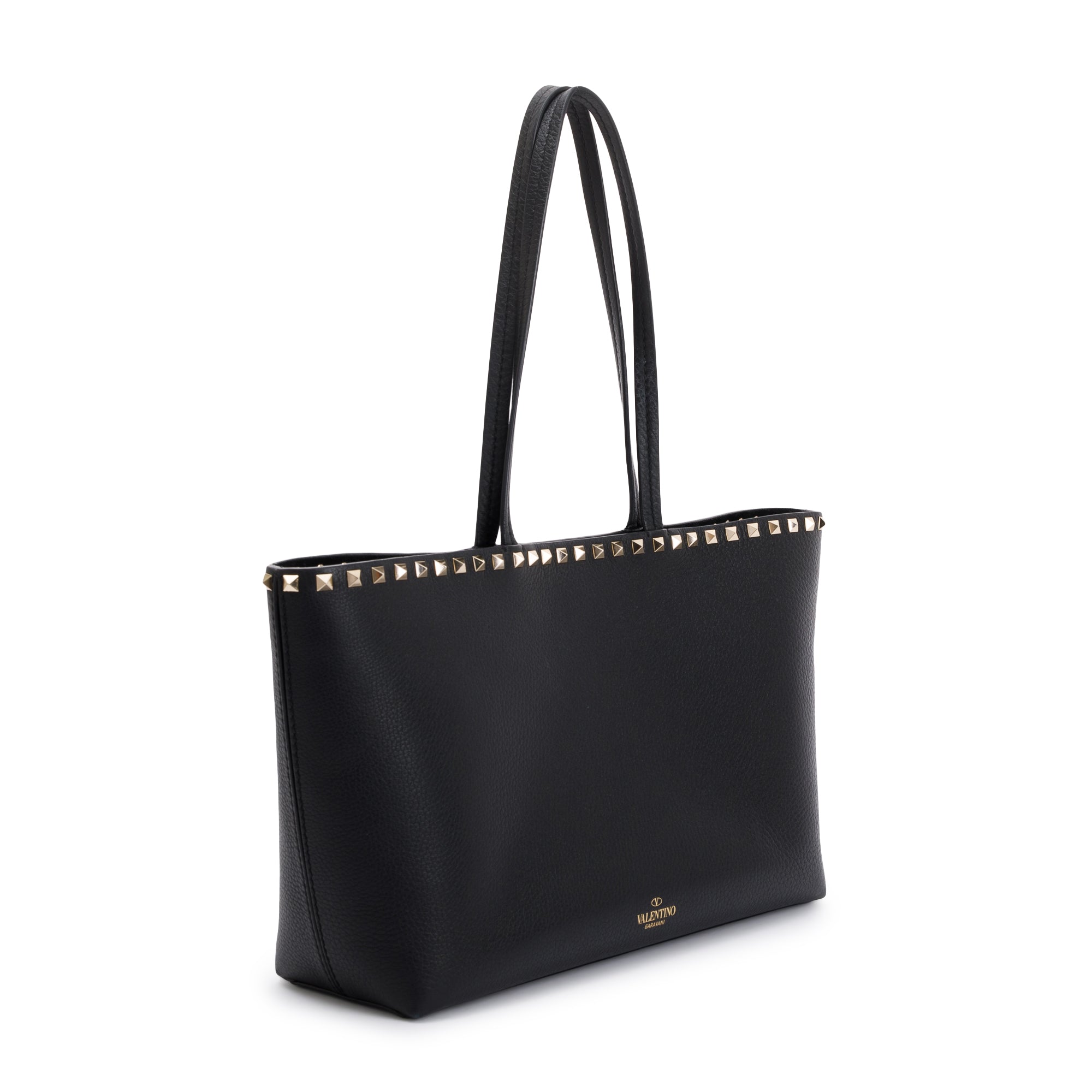 Valentino Black Grained Calfskin Rockstud Tote