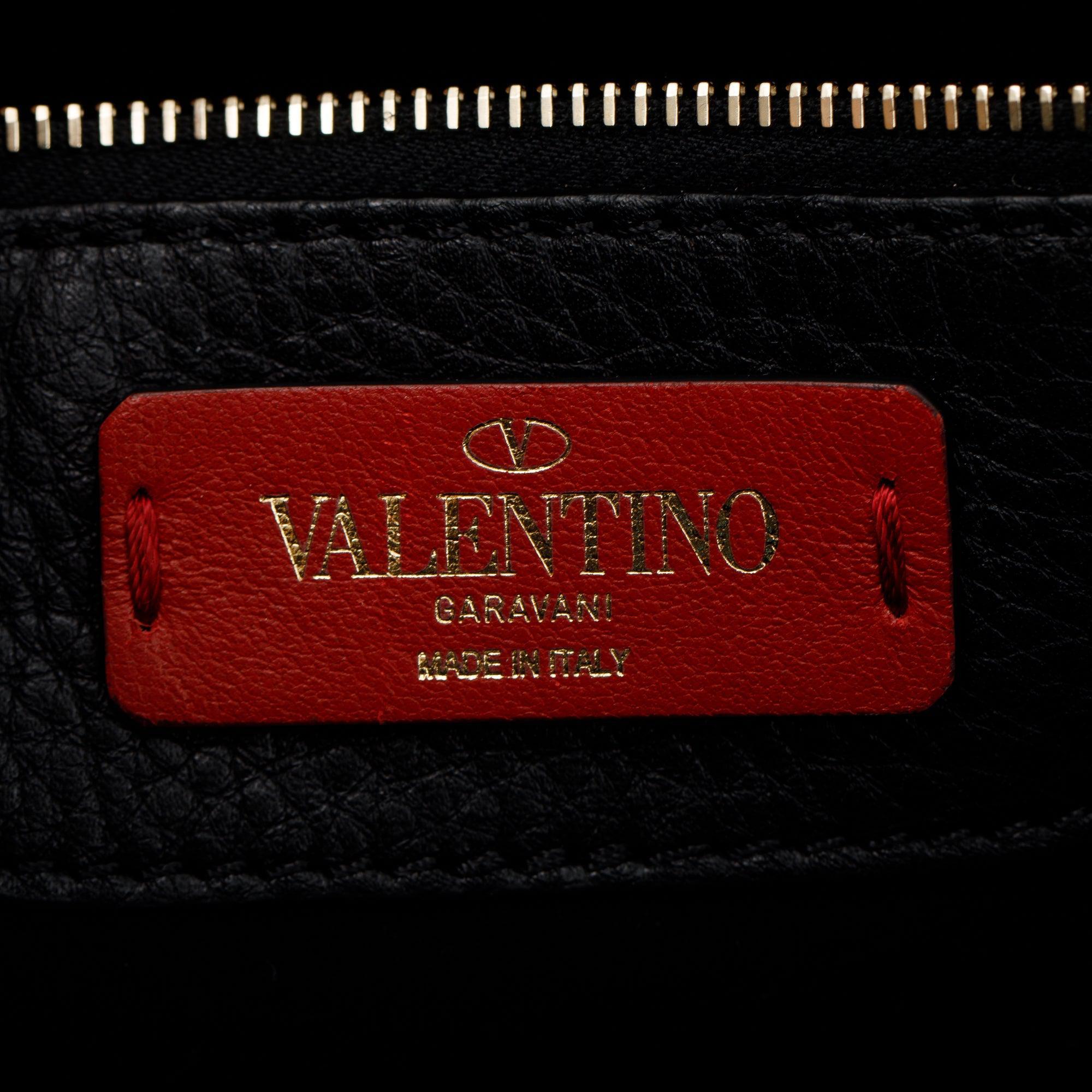 Valentino Black Grained Calfskin Rockstud Tote