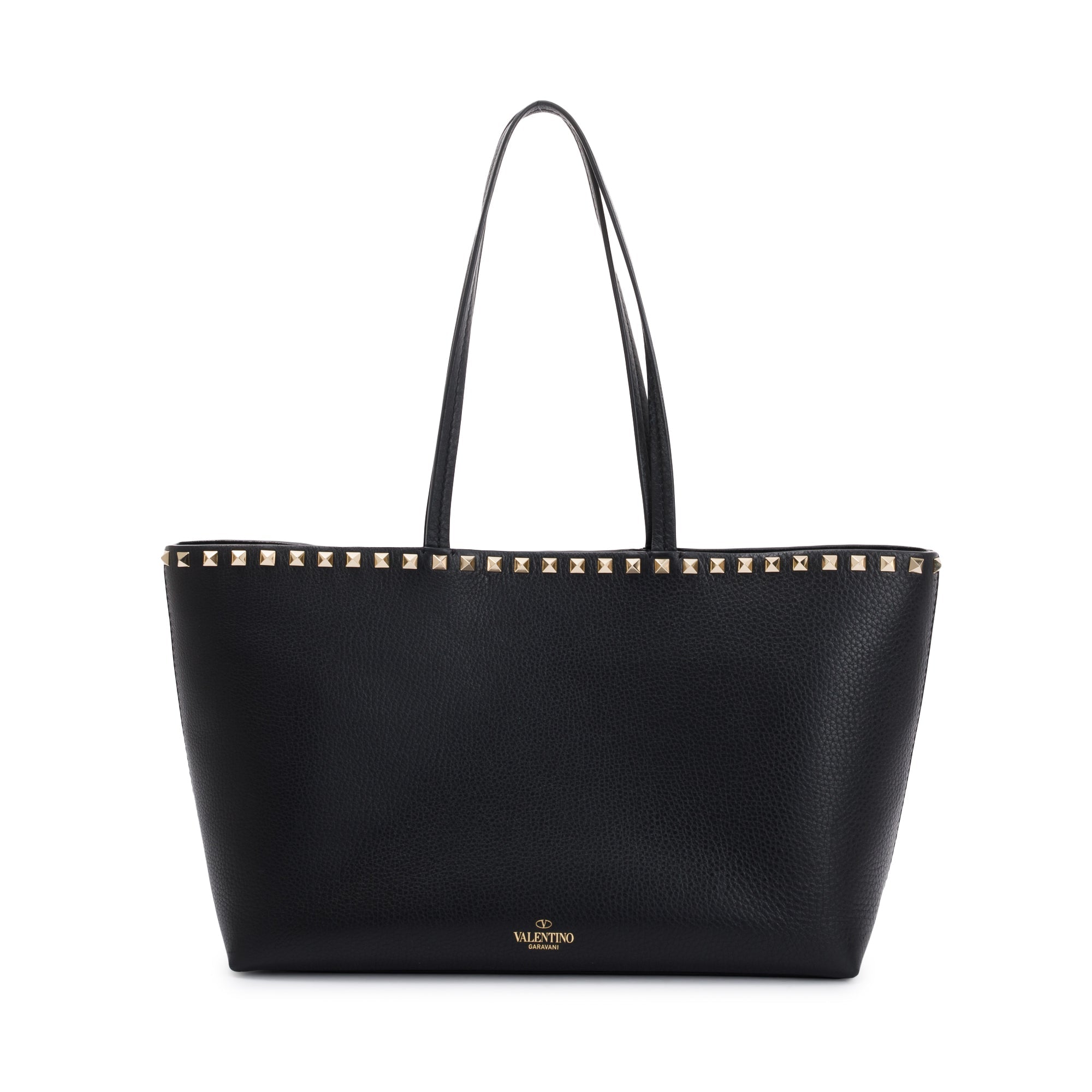 Valentino Black Grained Calfskin Rockstud Tote