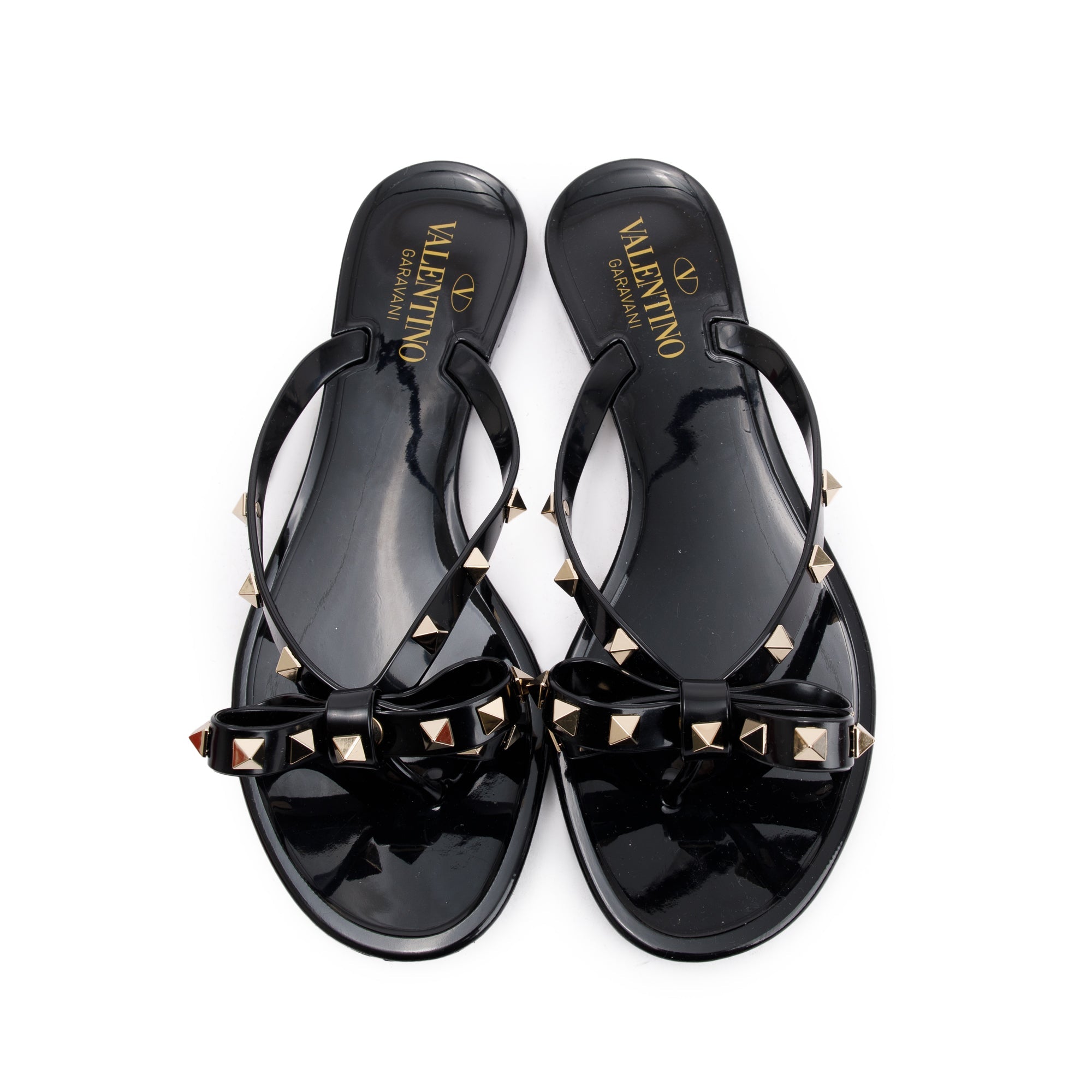Valentino Black Jelly Thong Rockstud Sandals, Size 38 w/ Box & Receipt