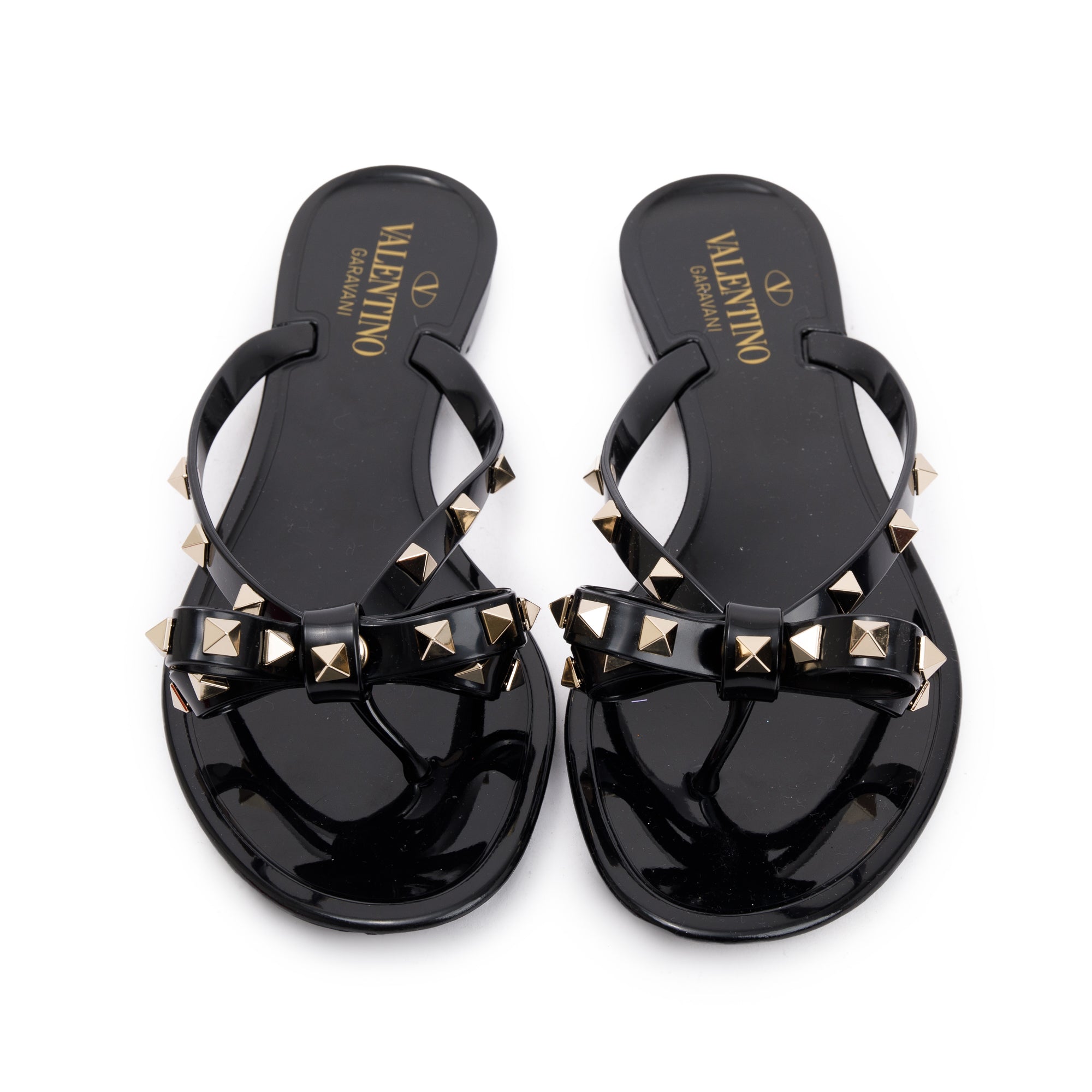 Valentino Black Jelly Thong Rockstud Sandals, Size 38 w/ Box & Receipt