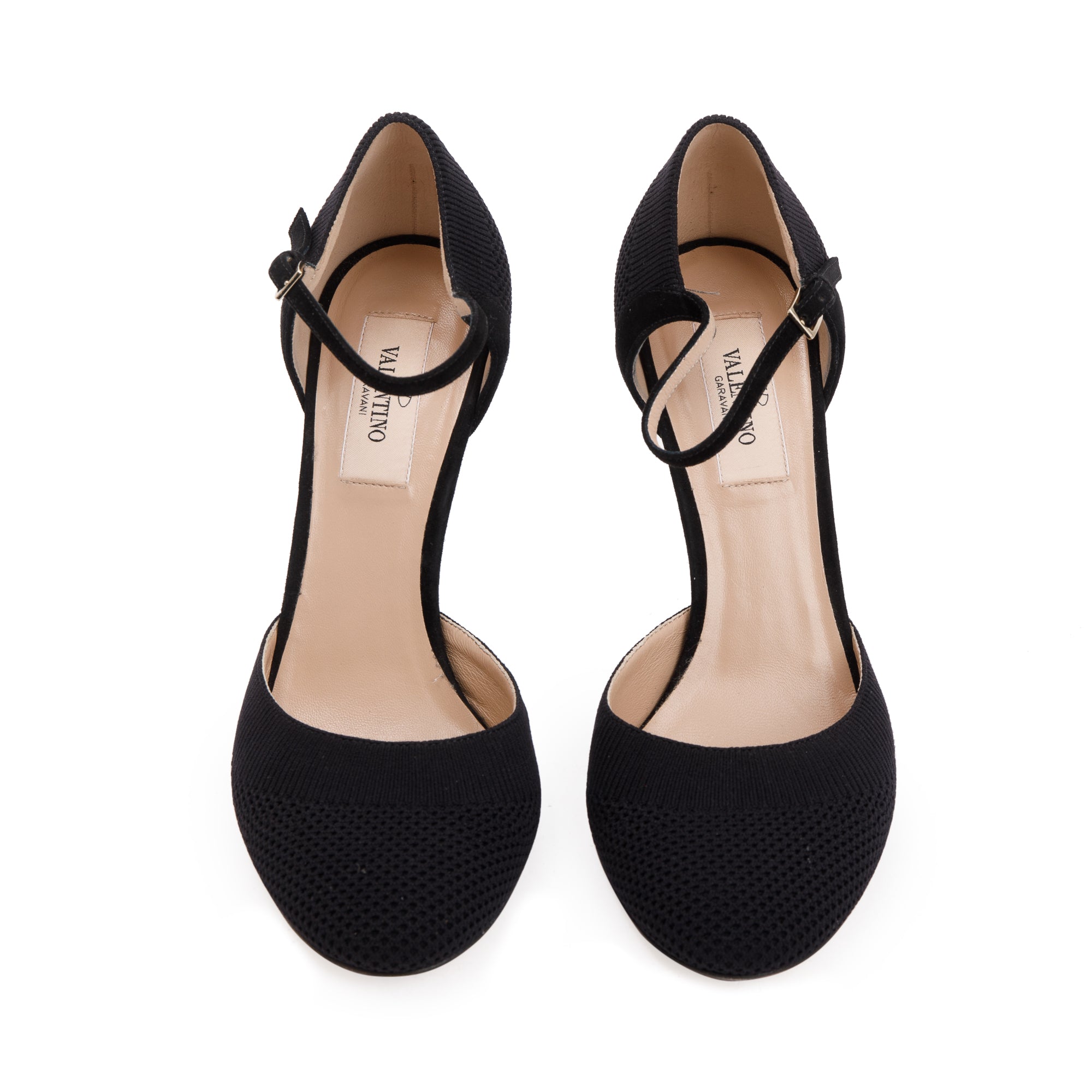 Valentino Black Leather & Knit Mary Jane Pumps, Size 36.5 w/ Box