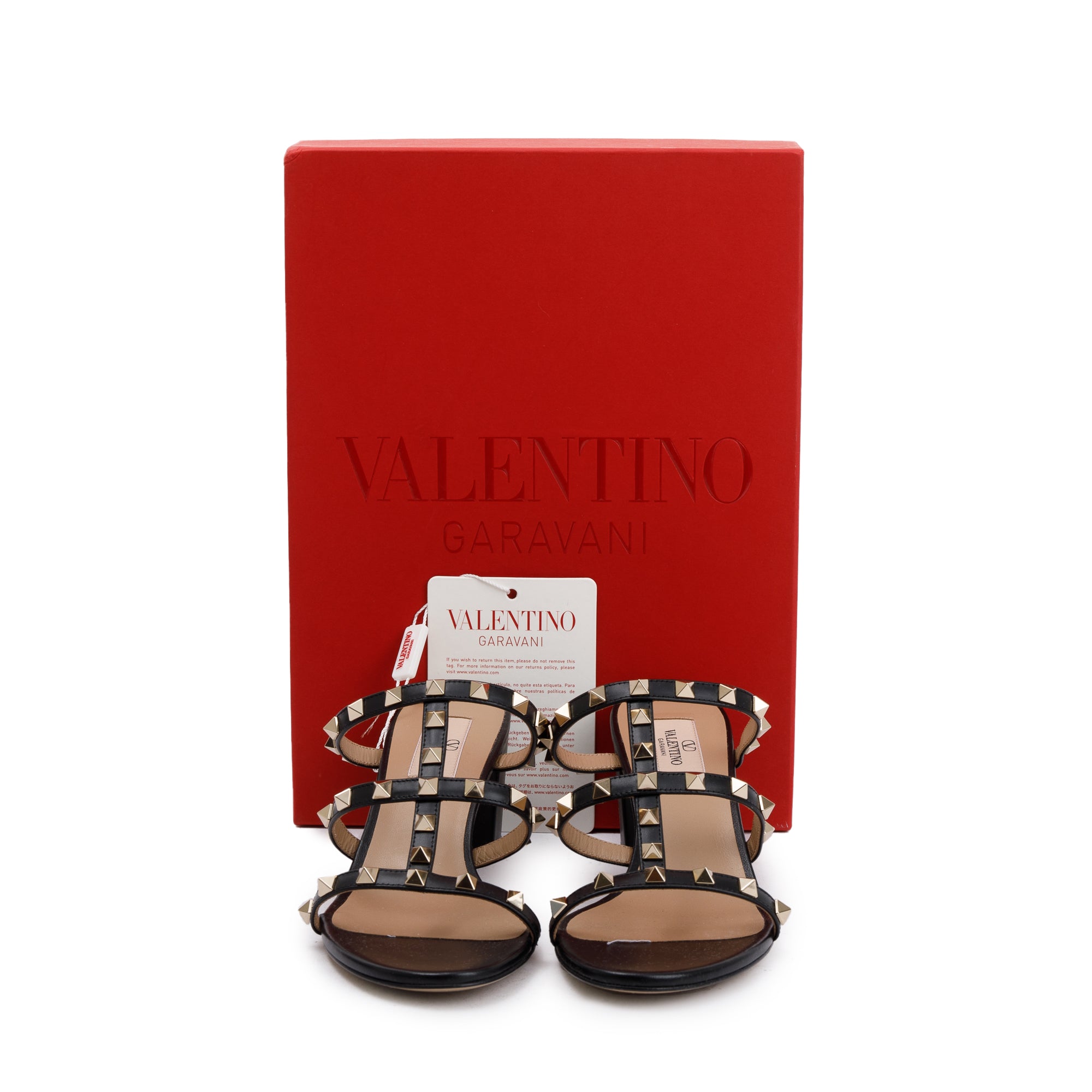Valentino Black Leather Rockstud Heeled Mule Sandals, Size 39 w/ Box