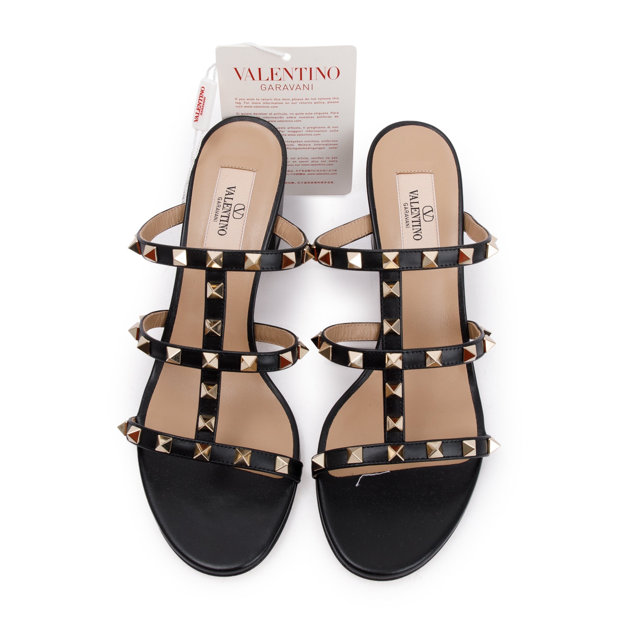 Valentino Black Leather Rockstud Heeled Mule Sandals, Size 39 w/ Box