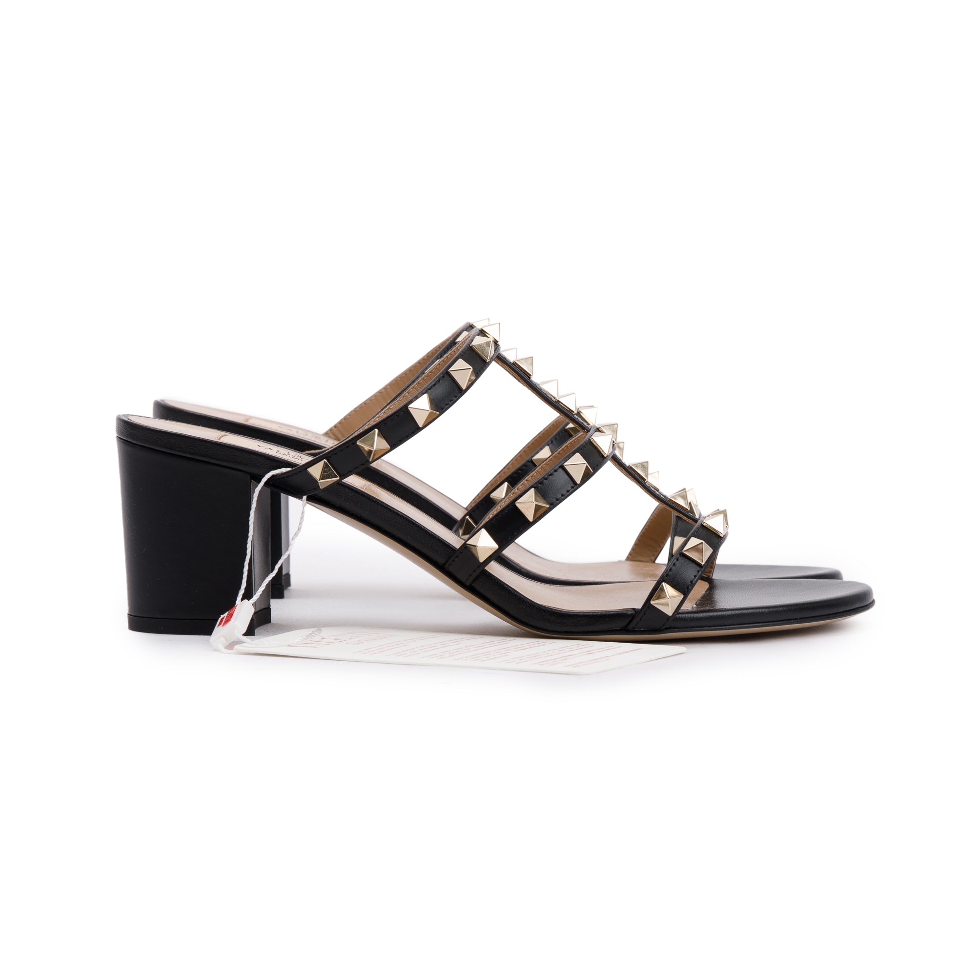 Valentino Black Leather Rockstud Heeled Mule Sandals, Size 39 w/ Box