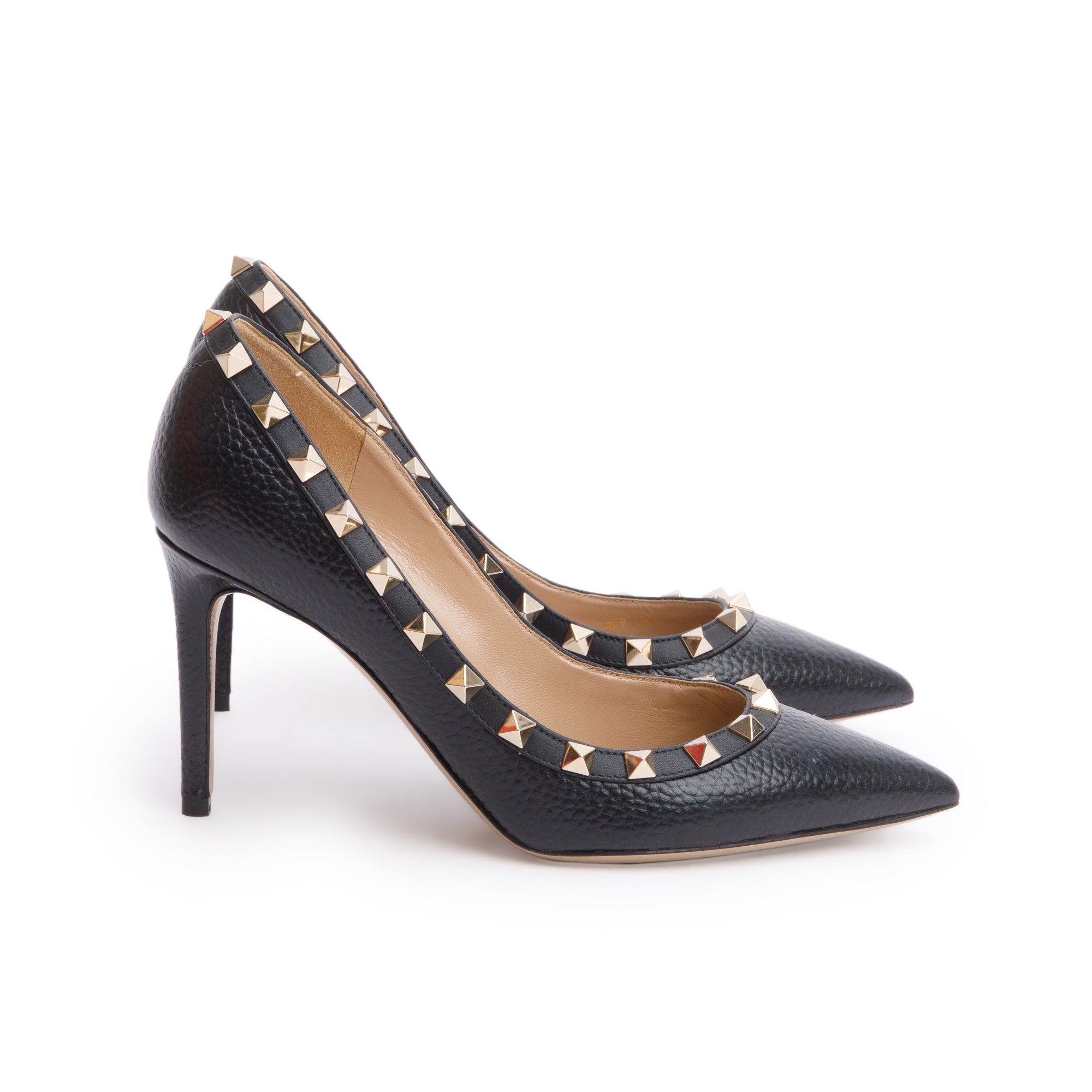 Valentino Black Leather Rockstud Pointed Toe Pumps, Size 36 w/ Box