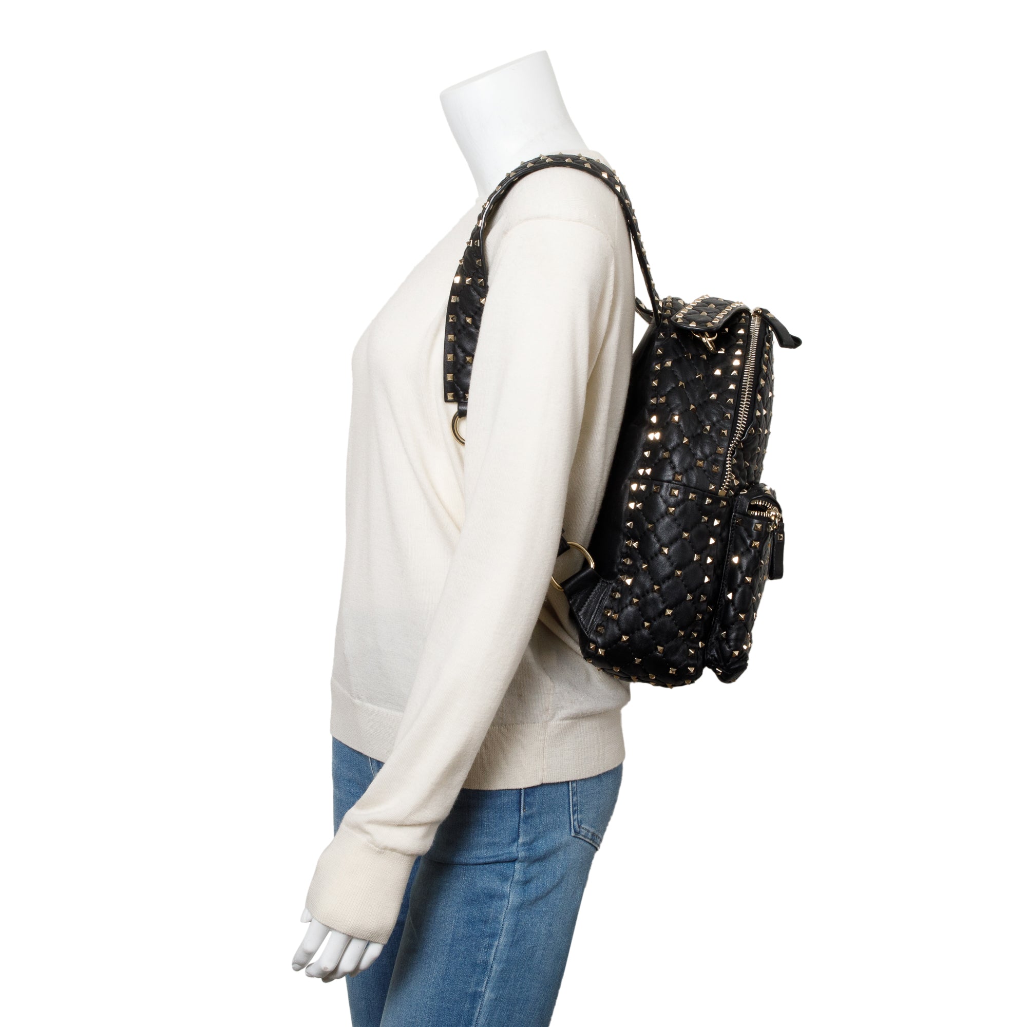 Valentino Black Leather Rockstud Spike Small Backpack