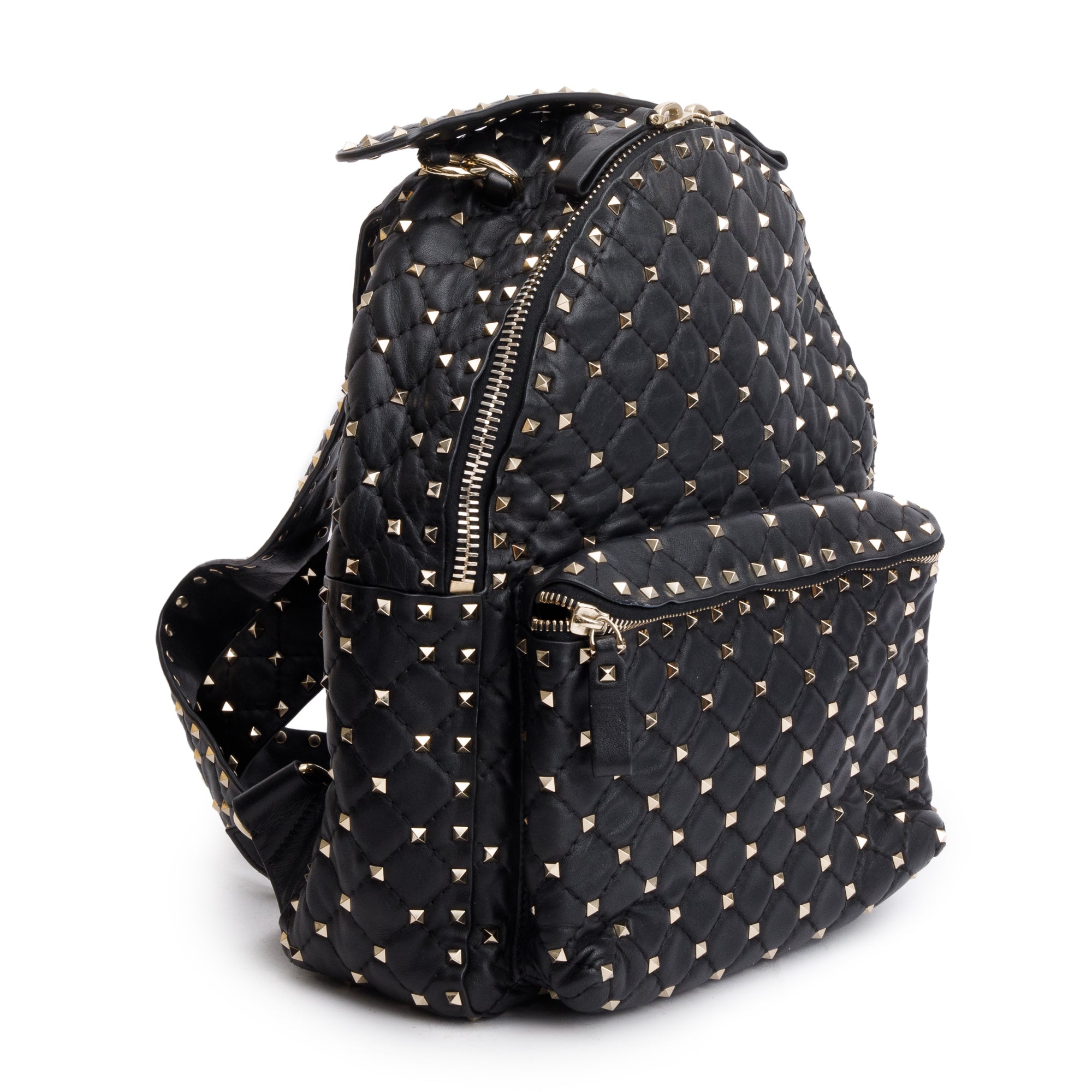Valentino Black Leather Rockstud Spike Small Backpack