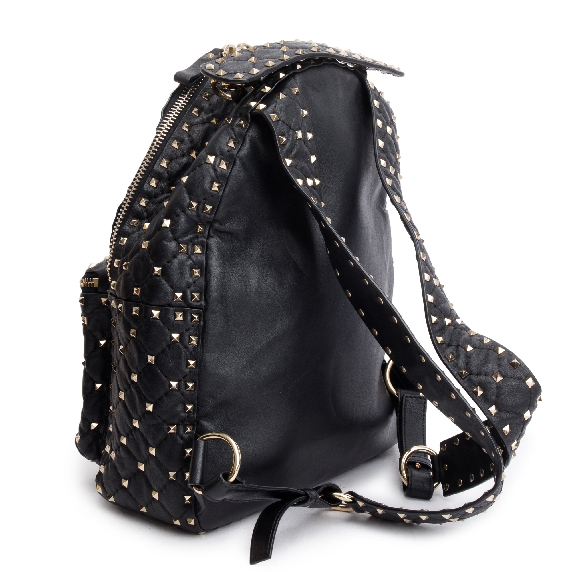 Valentino Black Leather Rockstud Spike Small Backpack