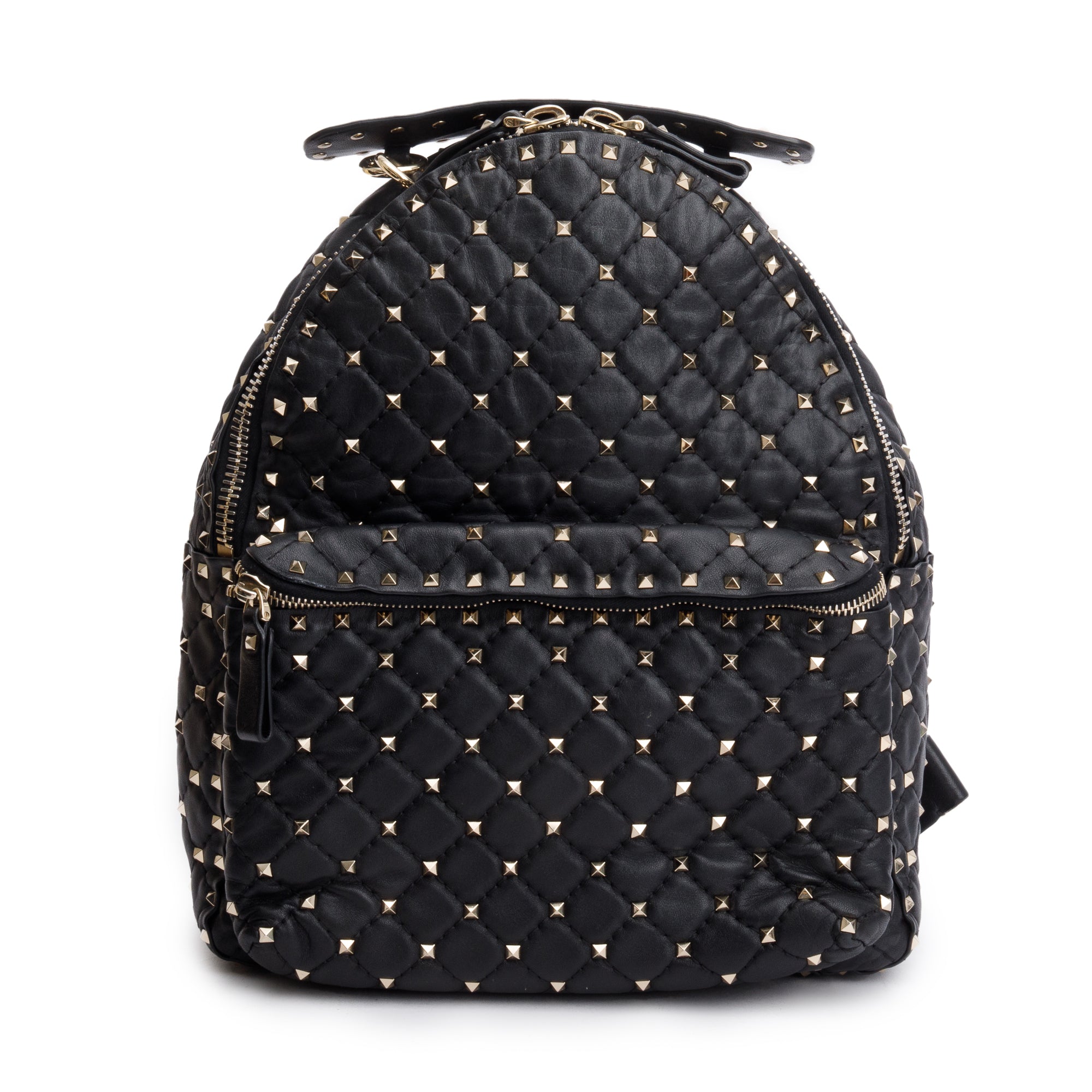 Valentino Black Leather Rockstud Spike Small Backpack