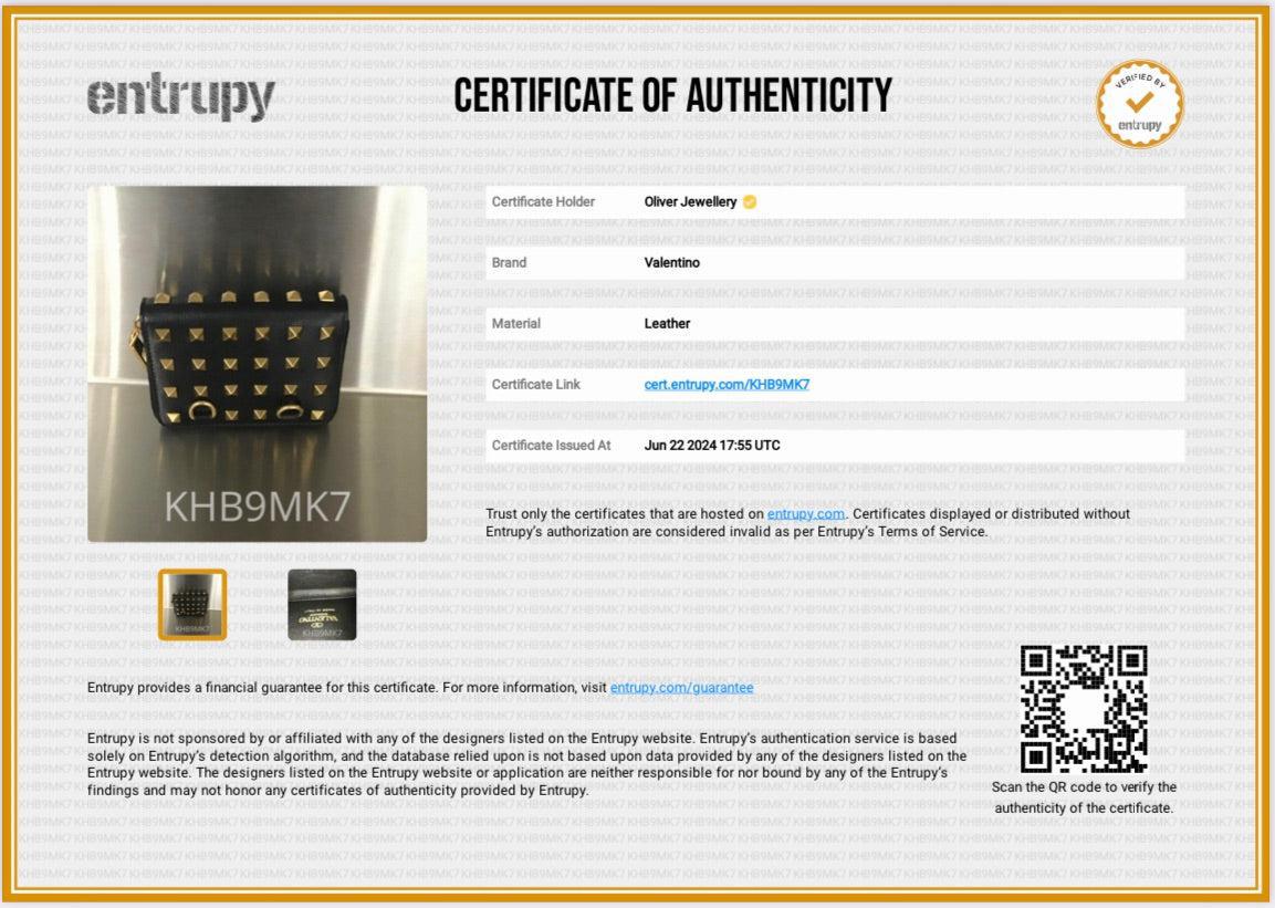 Valentino Black Leather Rockstud Spike Zip Around Card Holder Wallet w/ Strap