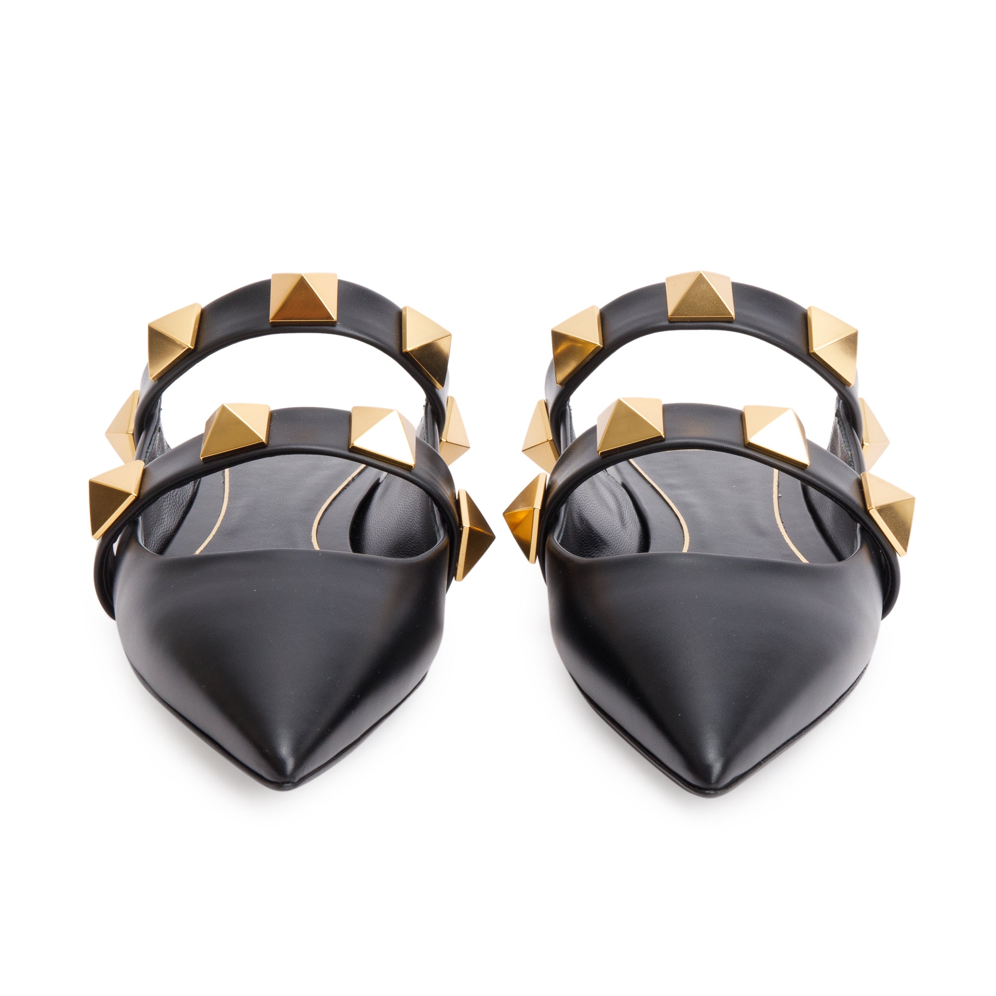 Valentino Black Leather Roman Stud Flat Mule, Size 40 w/ Box