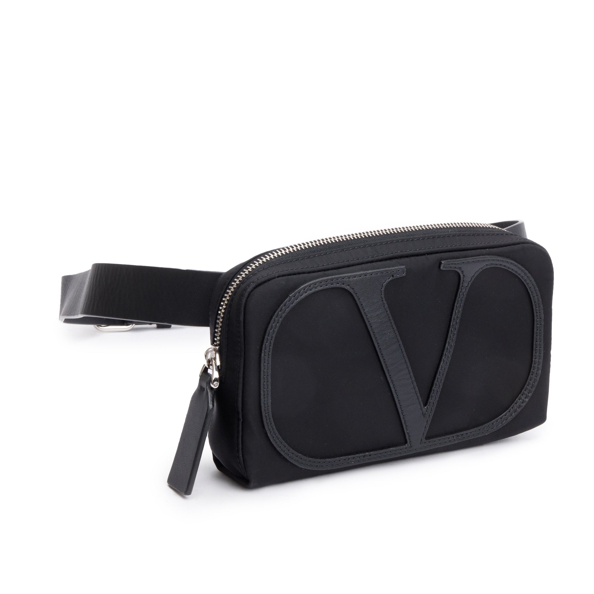 Valentino Black Nylon Leather Trimmed Vlogo Signature Small Belt Bag