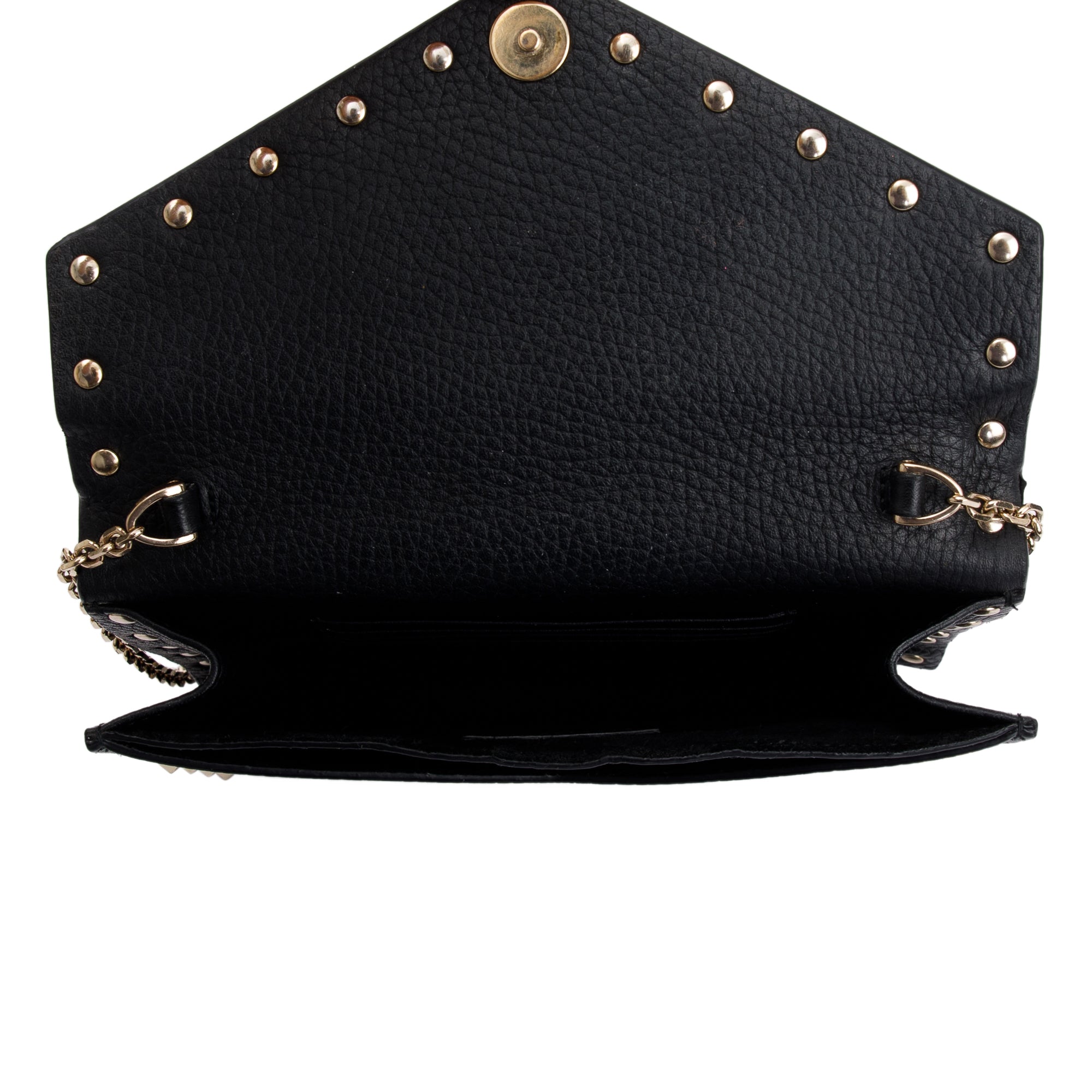 Valentino Black Pebbled Calfskin Rockstud Envelope Wallet on Chain w/ Box