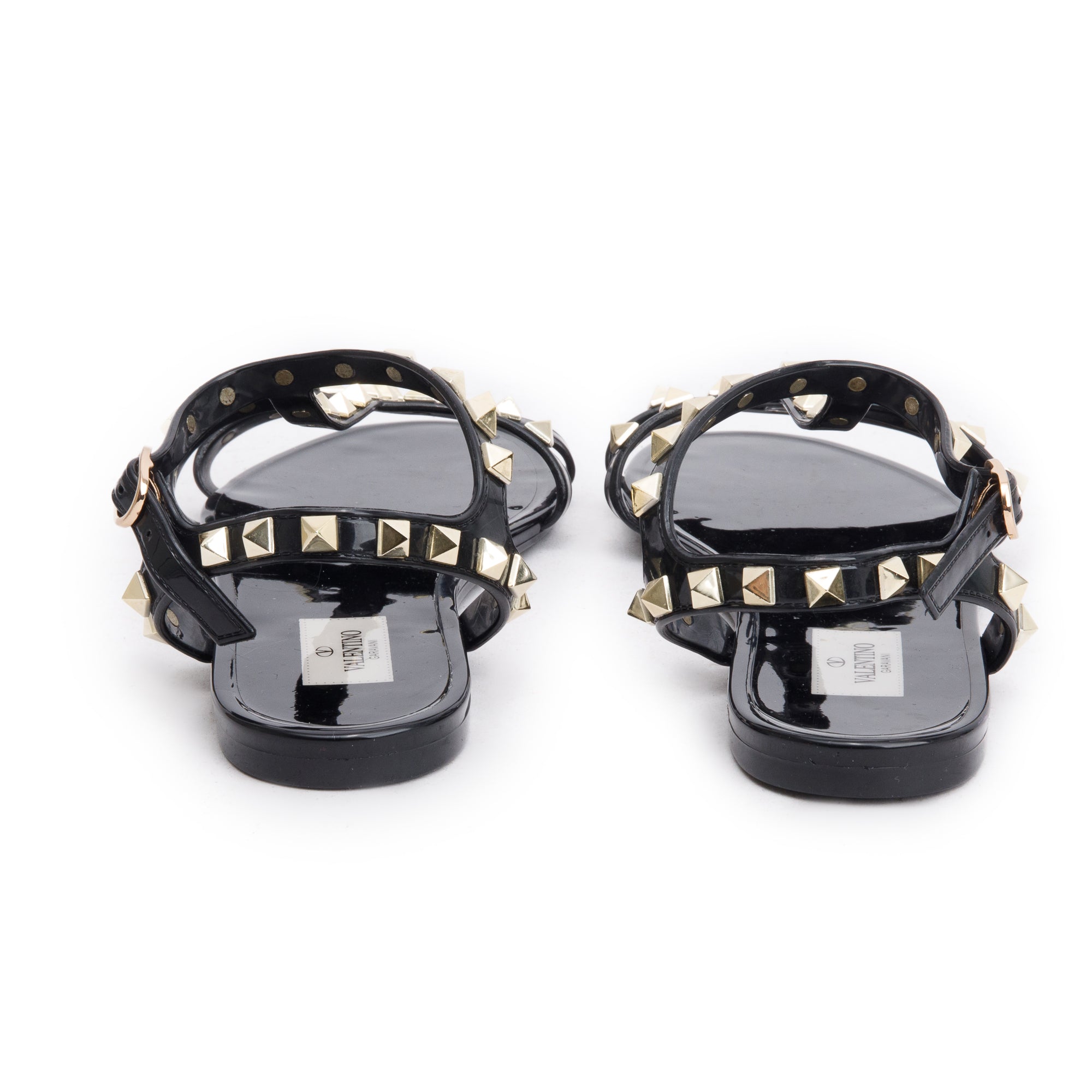 Valentino Black Rockstud Jelly Flat Rubber Sandals, Size 38