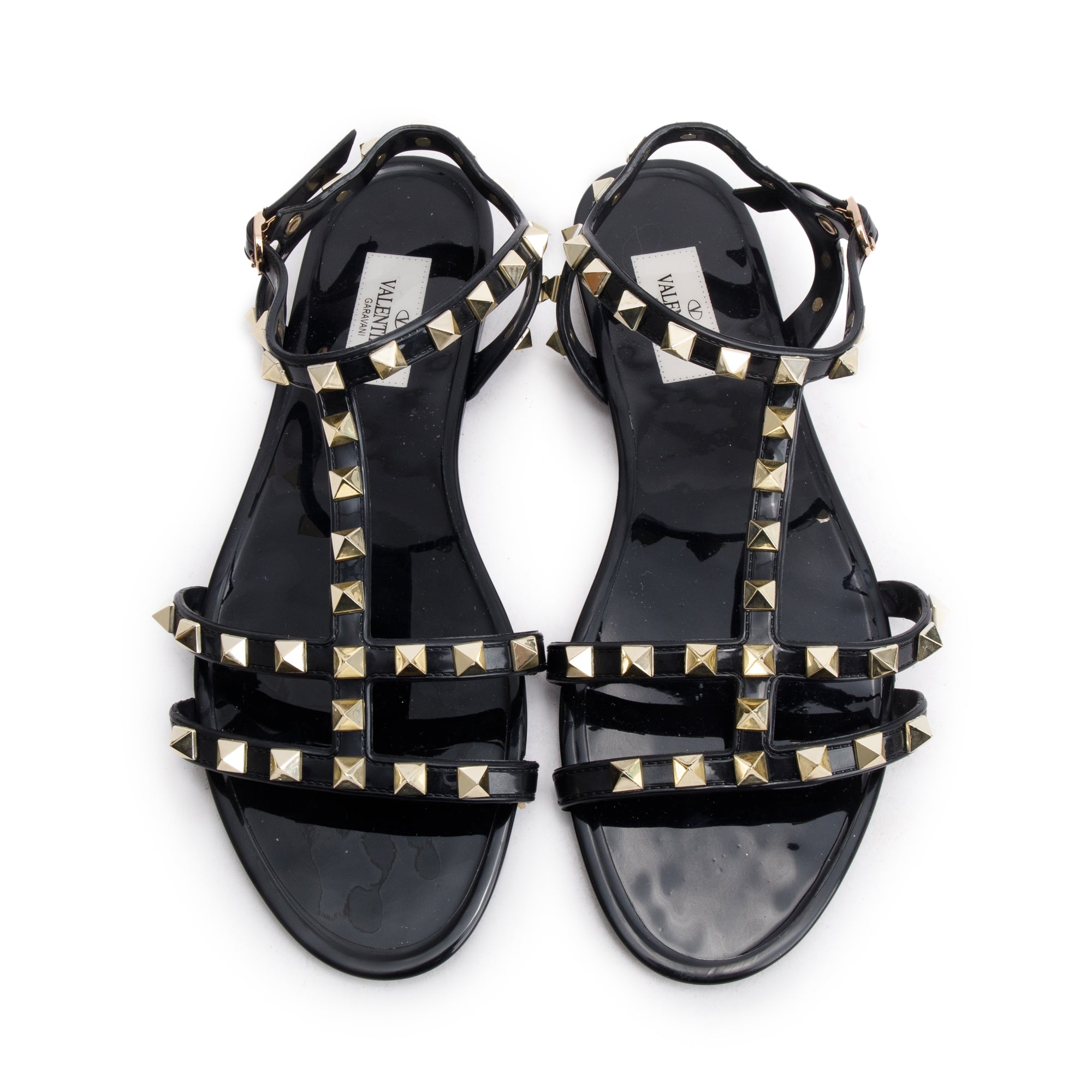 Valentino Black Rockstud Jelly Flat Rubber Sandals, Size 38