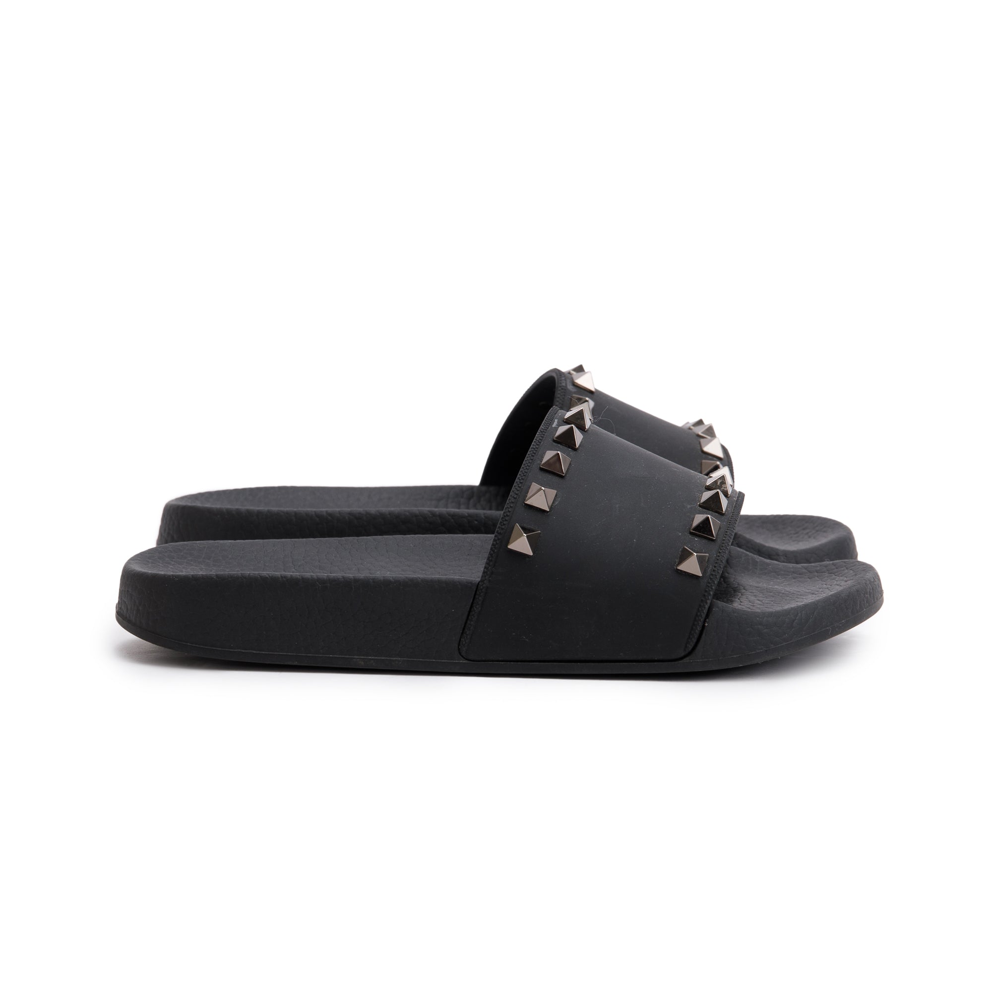 Valentino Black Rubber Rockstud Slide Sandals, Size 35