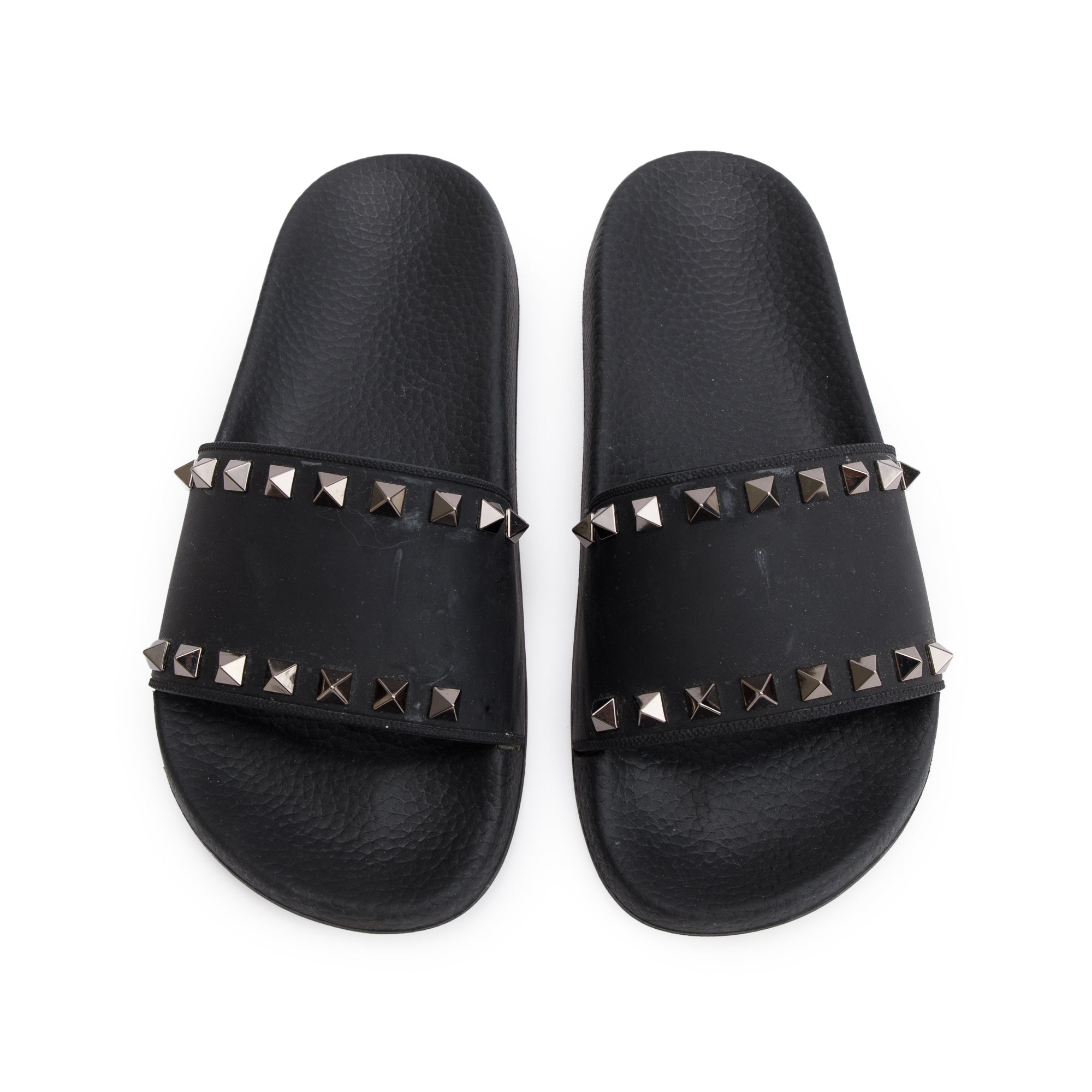 Valentino Black Rubber Rockstud Slide Sandals, Size 35
