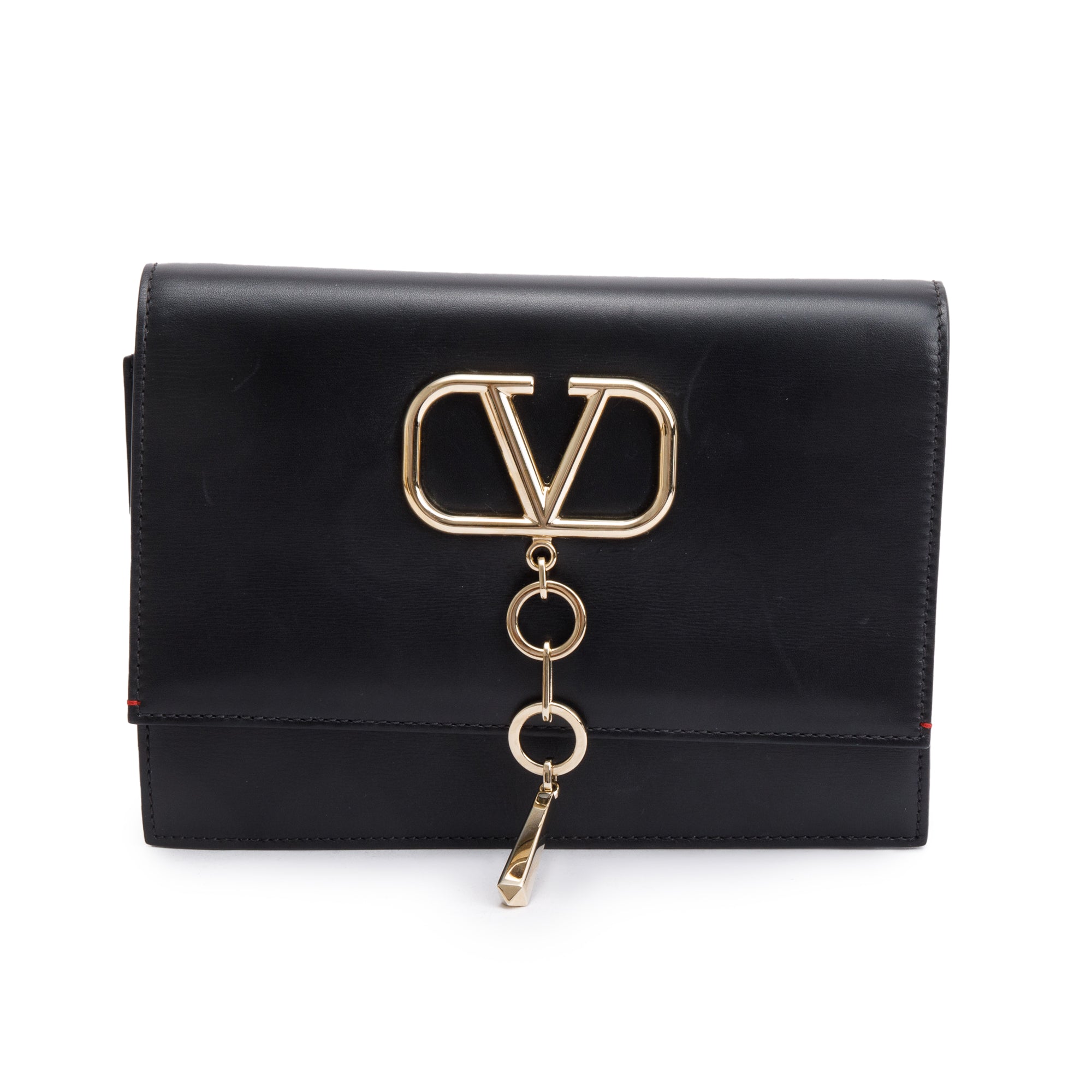 Valentino Black Smooth Calfskin Leather Vcase Chain Shoulder Bag