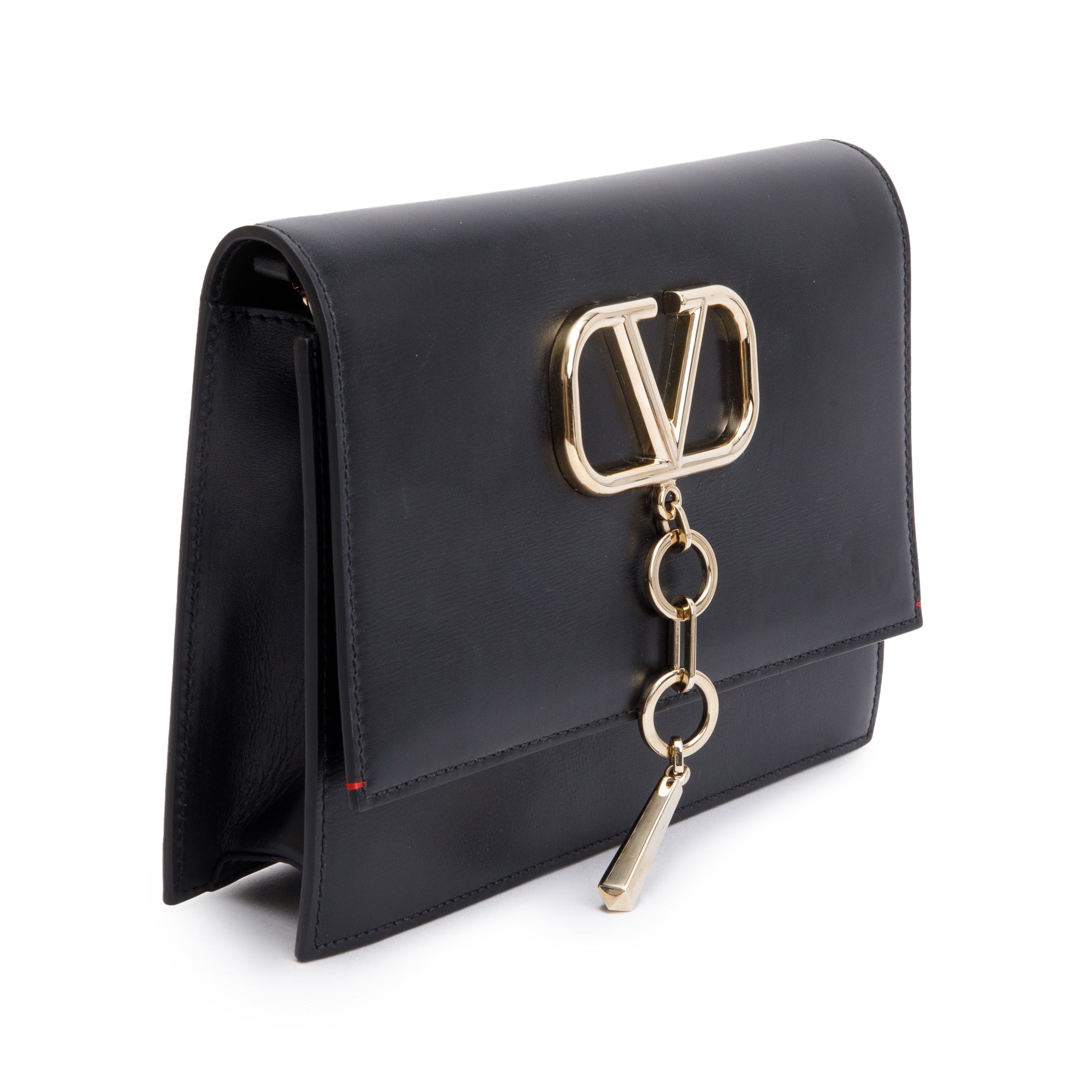 Valentino Black Smooth Calfskin Leather Vcase Chain Shoulder Bag