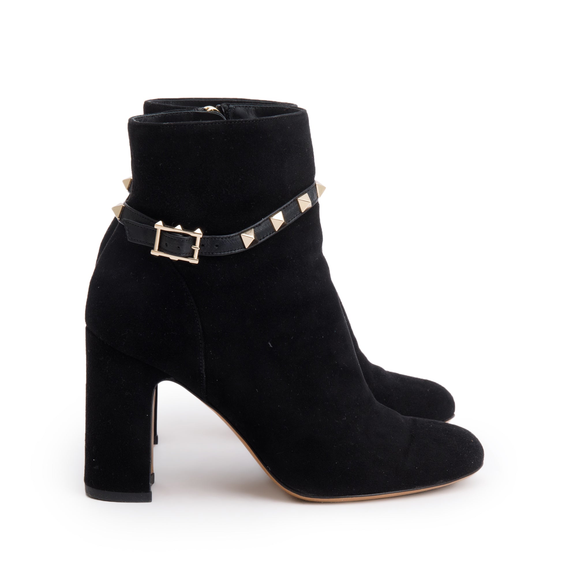 Valentino Black Suede Rockstud Accent Ankle Boots, Size 35.5