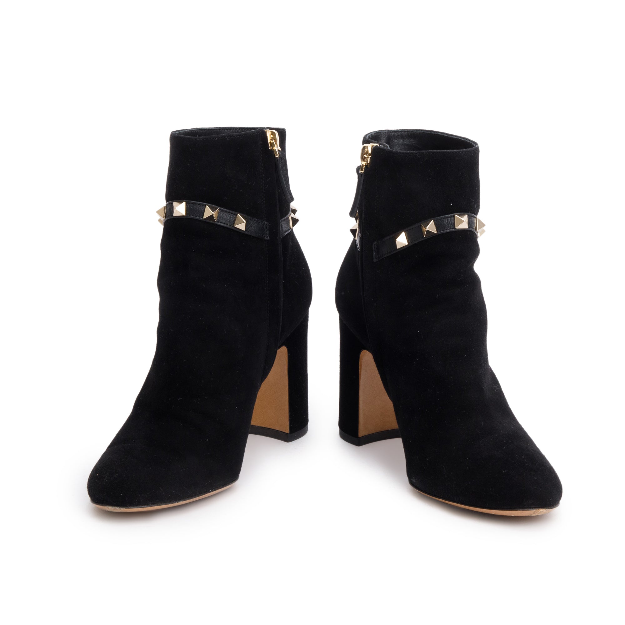 Valentino Black Suede Rockstud Accent Ankle Boots, Size 35.5