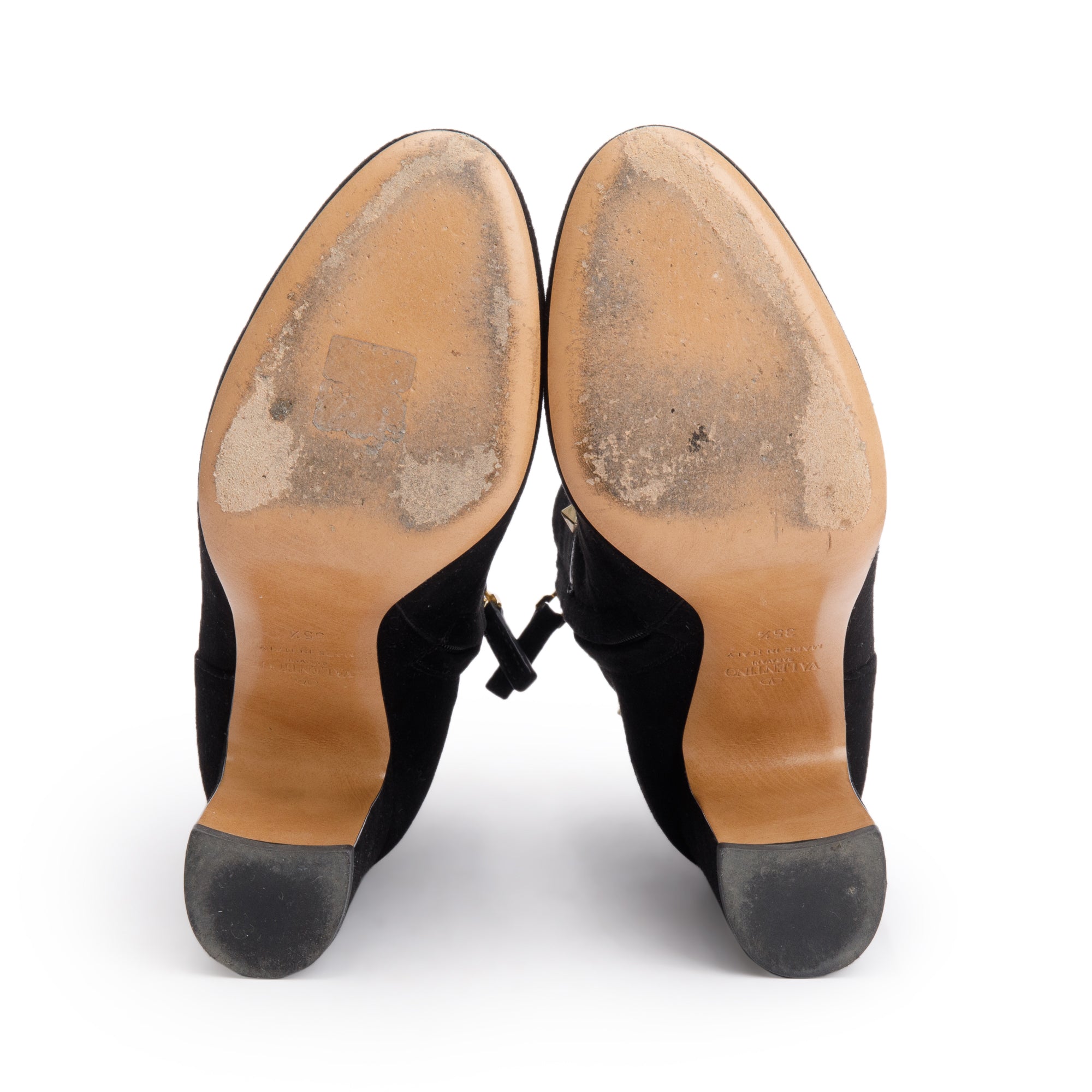 Valentino Black Suede Rockstud Accent Ankle Boots, Size 35.5