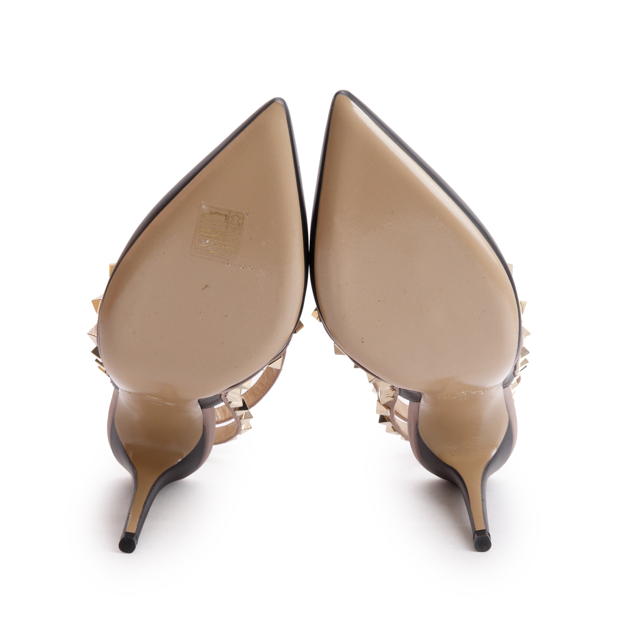Valentino Black/Beige Leather Rockstud Ankle Strap Pumps, Size 38 w/ Box