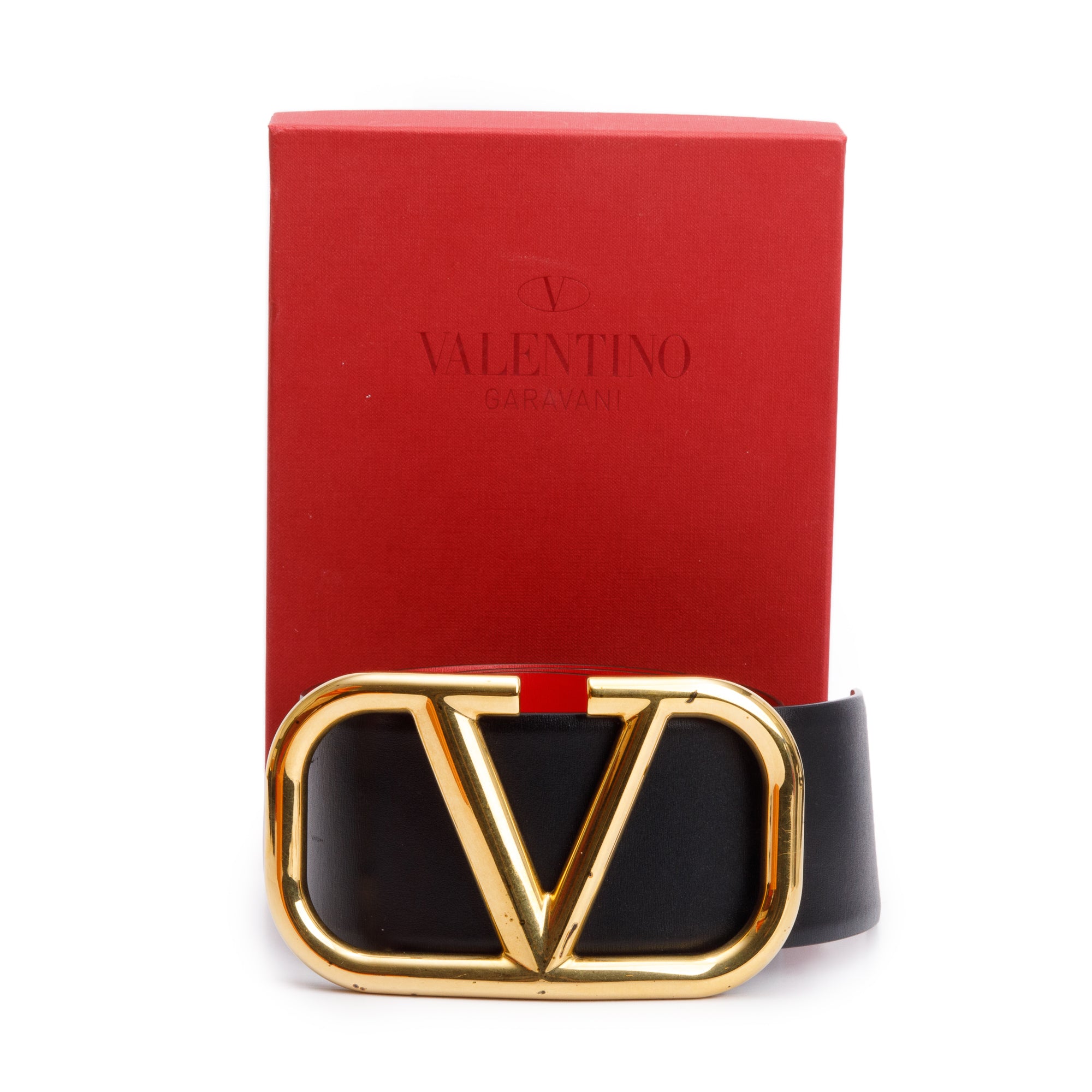 Valentino Black/Red Calfskin Reversible Vlogo Signature 70 MM Leather Wide Belt, 90 36 w/ Box
