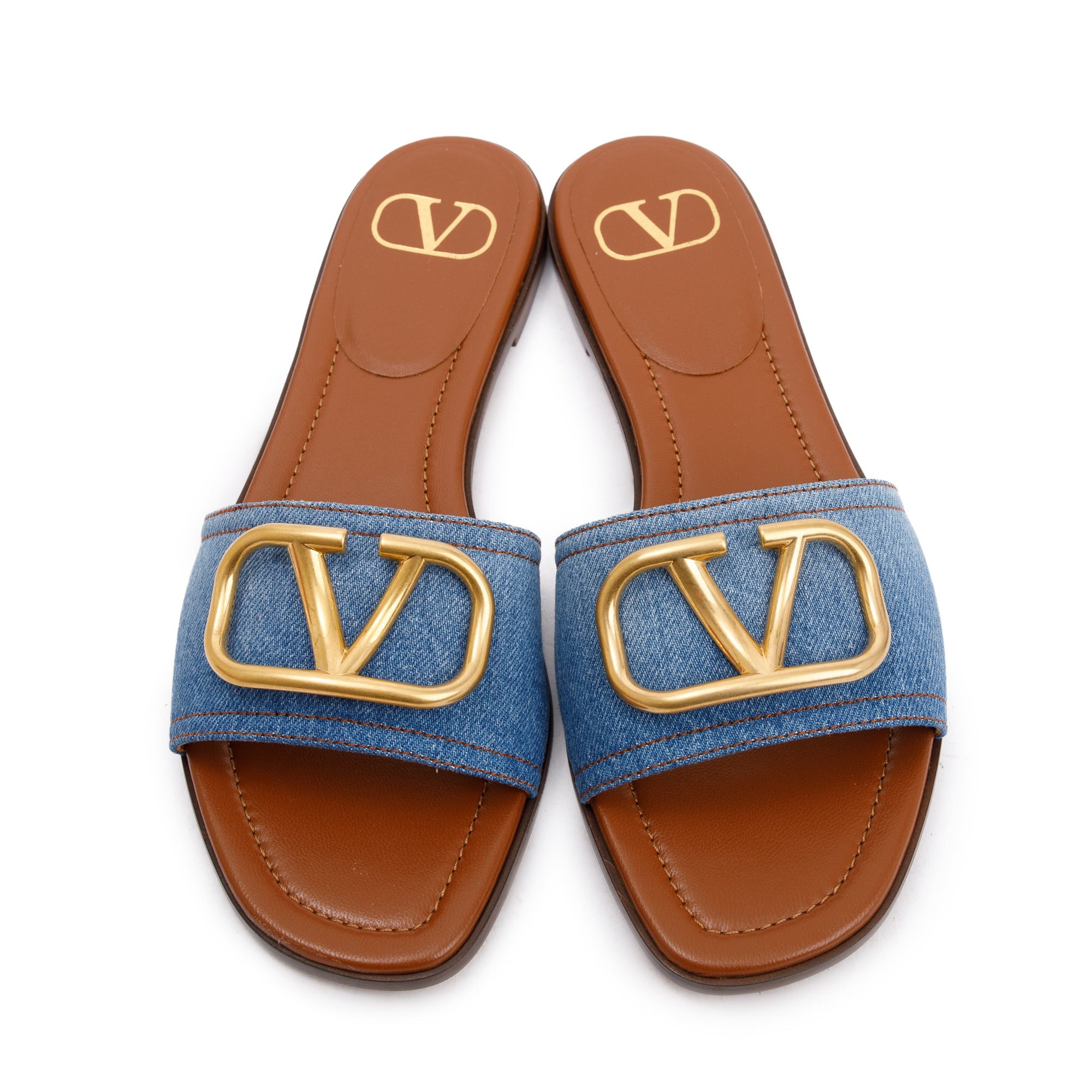 Valentino Blue Denim Vlogo Siganture Slide Sandals, Size 38.5 w/ Box $ Receipt