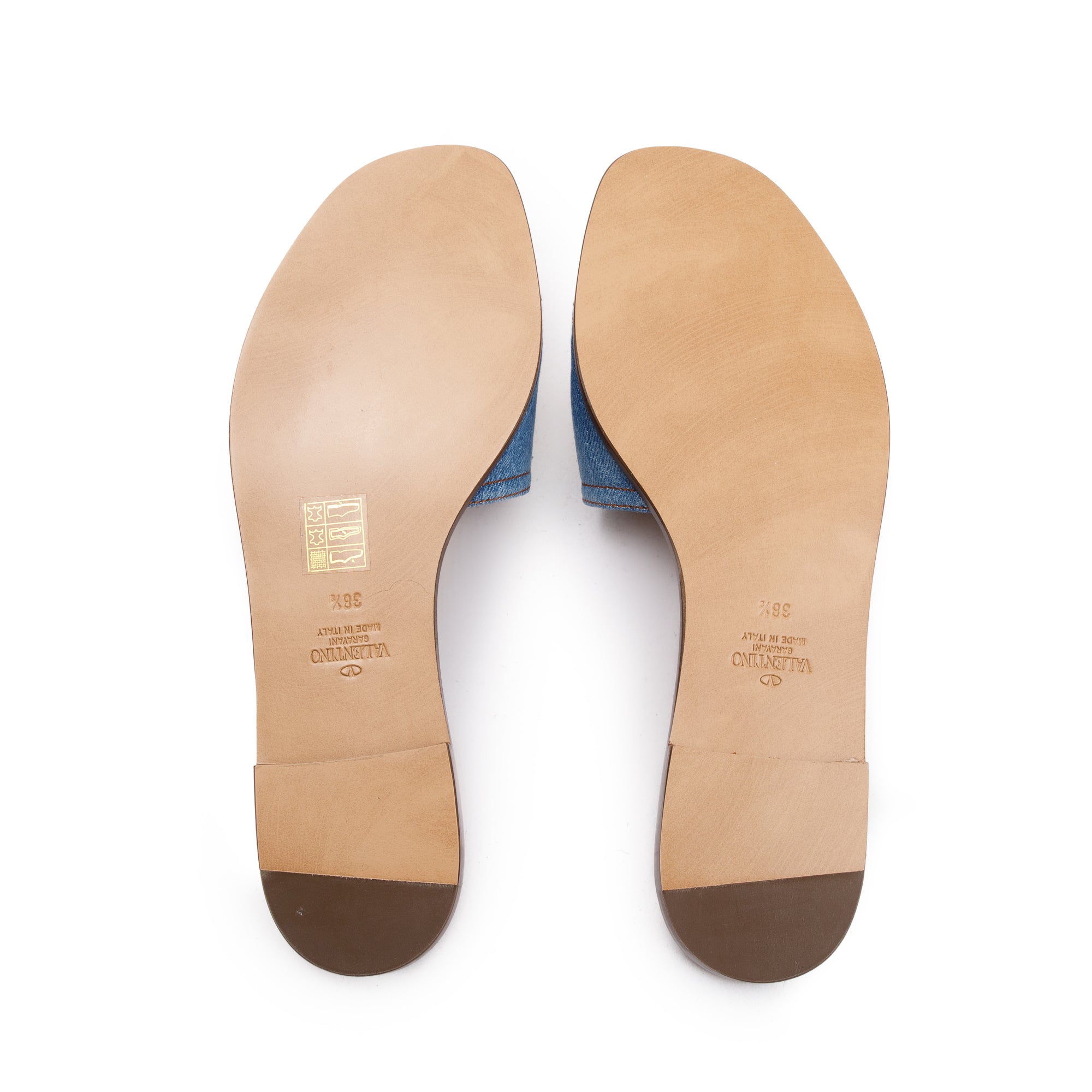 Valentino Blue Denim Vlogo Siganture Slide Sandals, Size 38.5 w/ Box $ Receipt