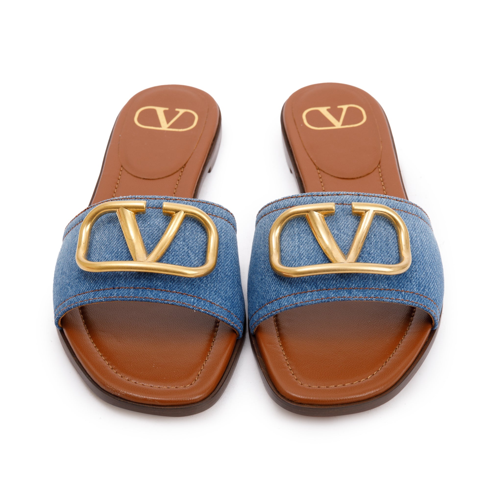 Valentino Blue Denim Vlogo Siganture Slide Sandals, Size 38.5 w/ Box $ Receipt