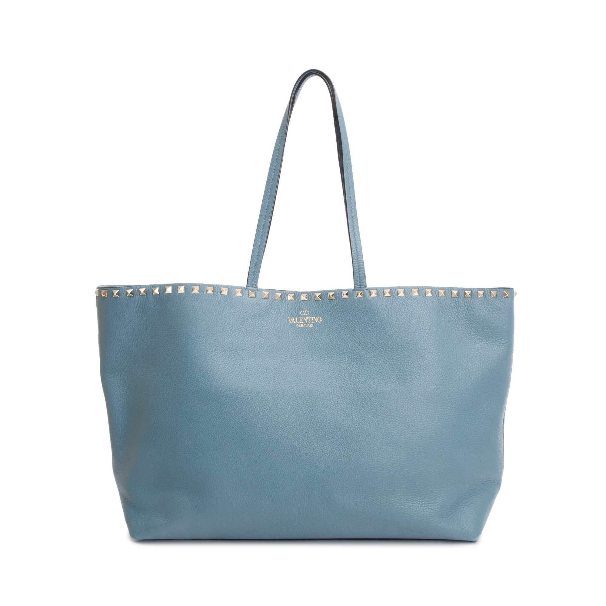 Valentino Blue Grained Calfskin Large Rockstud Tote