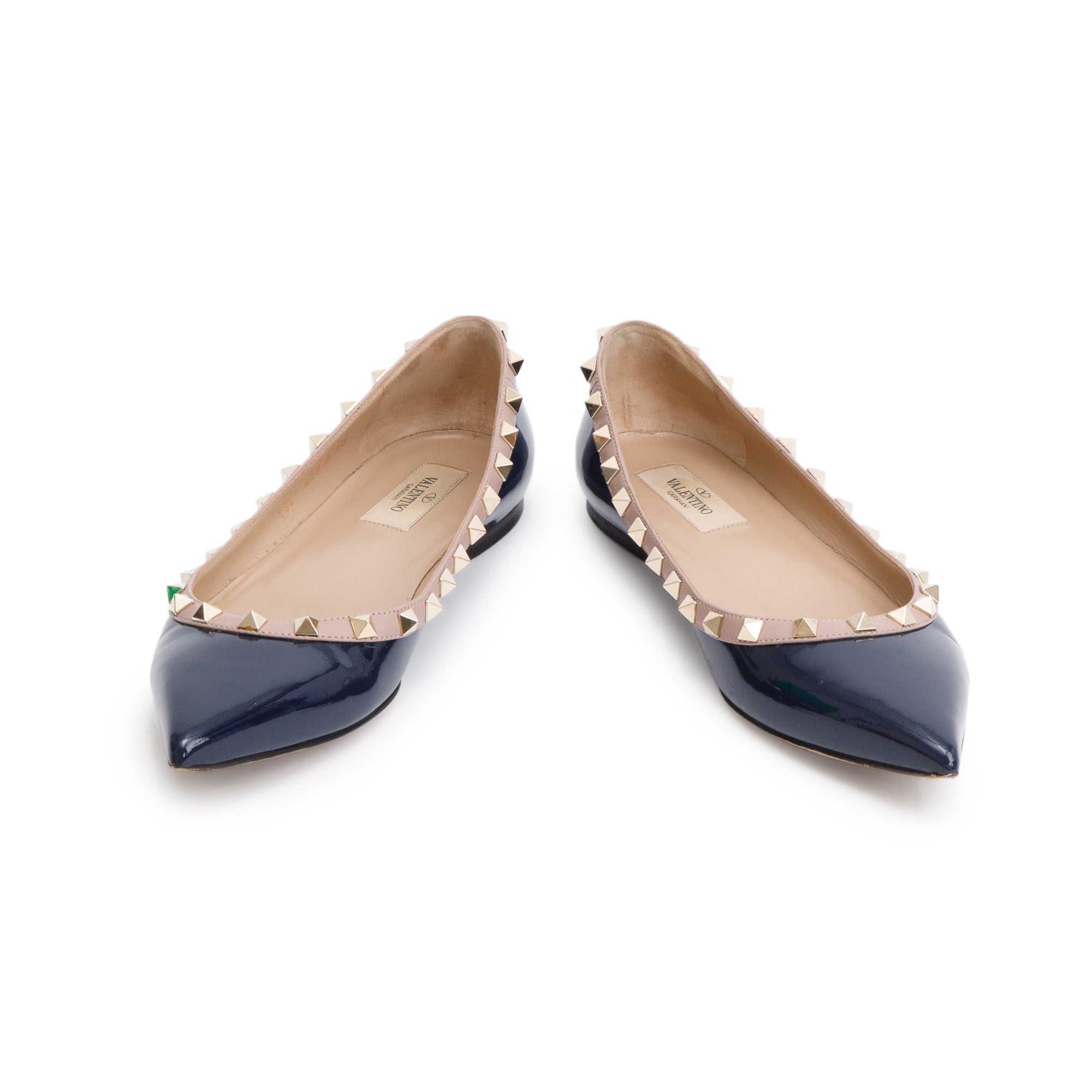 Valentino Blue Patent Leather Rockstud Ballet Flat Shoes, Size 38 w/ Box