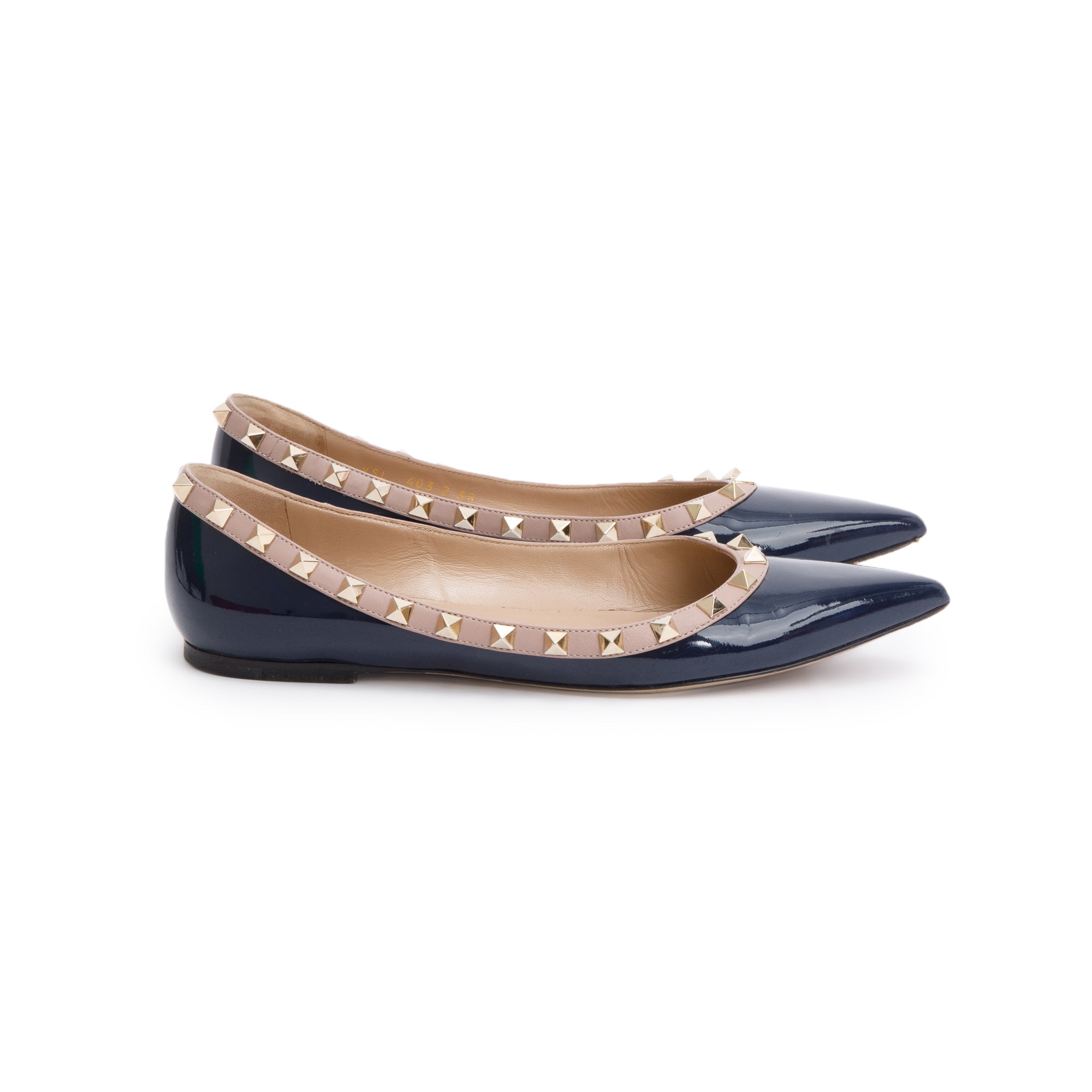 Valentino Blue Patent Leather Rockstud Ballet Flat Shoes, Size 38 w/ Box