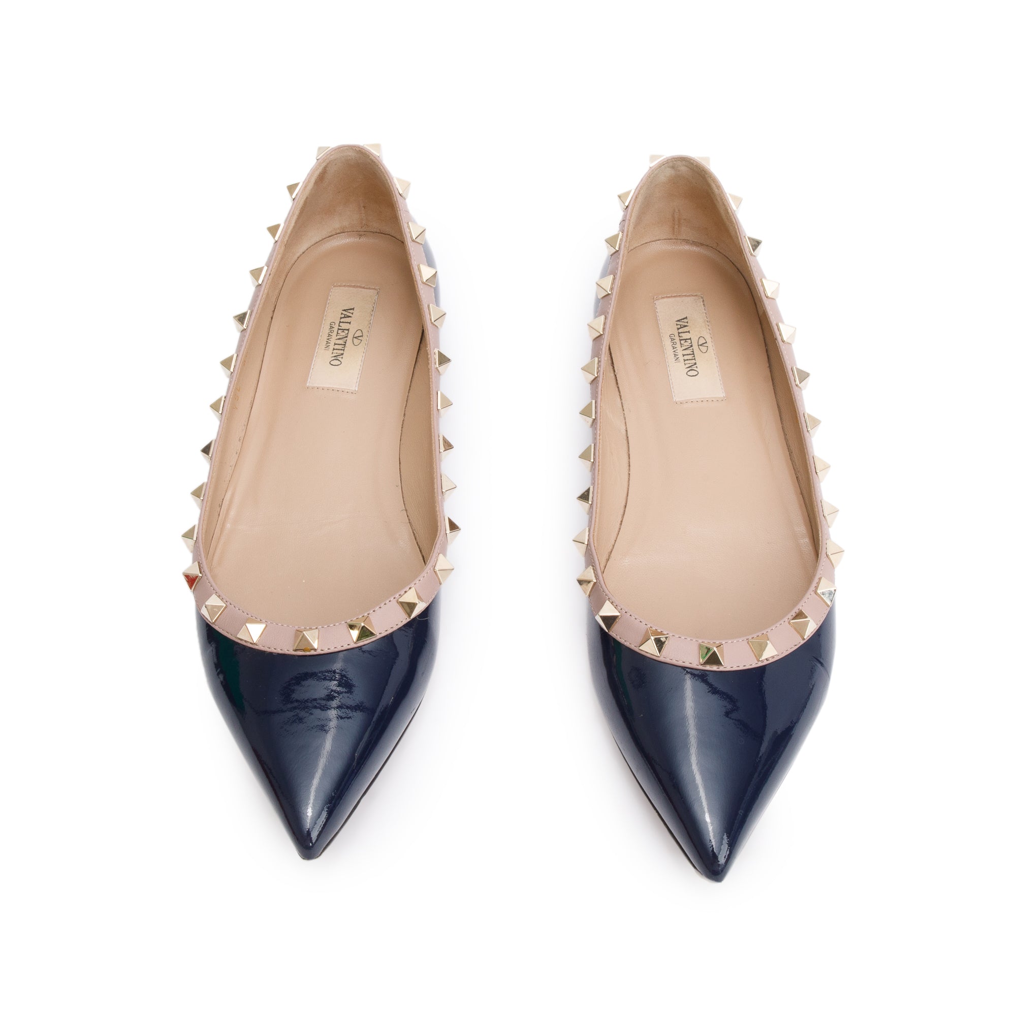 Valentino Blue Patent Leather Rockstud Ballet Flat Shoes, Size 38 w/ Box