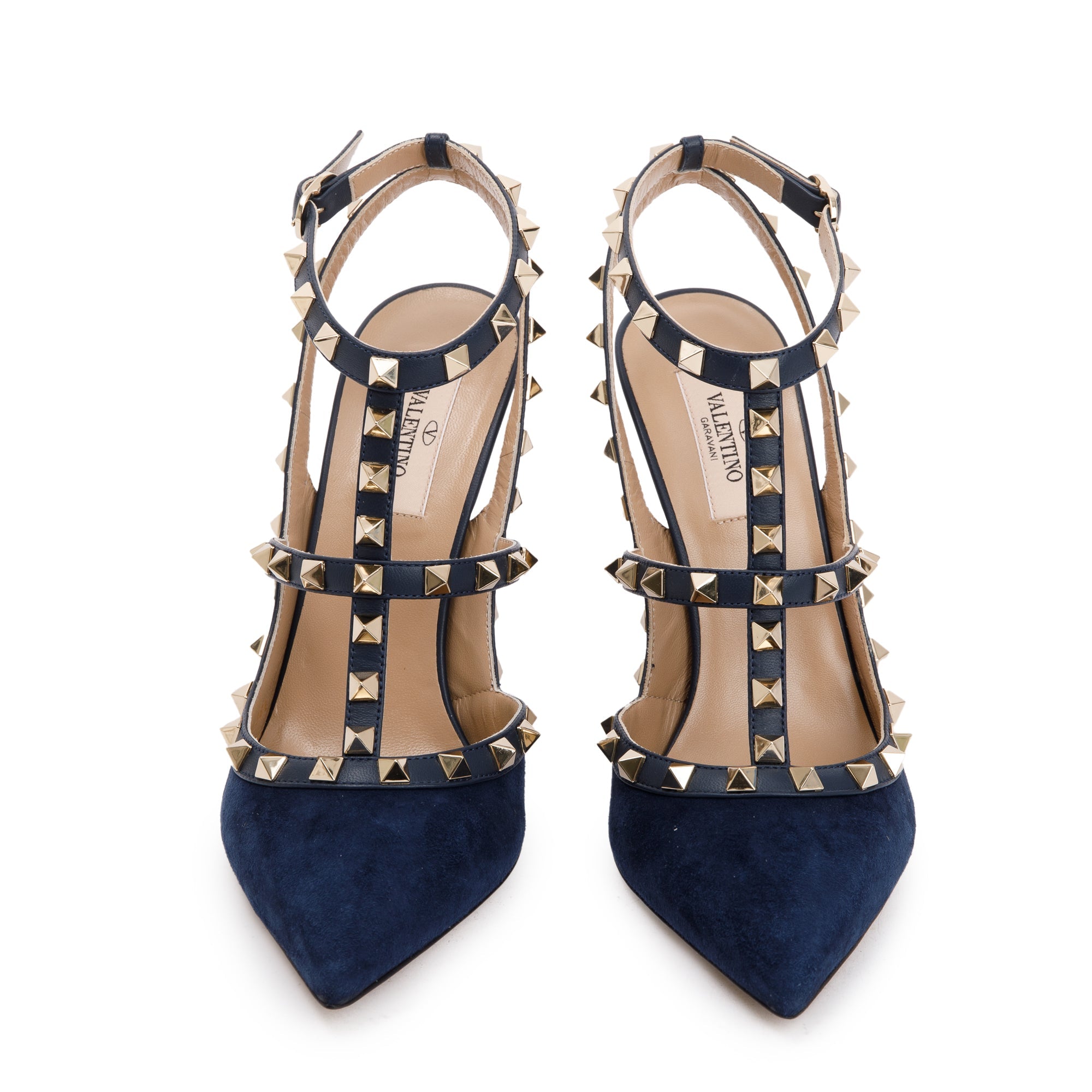 Valentino Blue Suede Rockstud Ankle Strap Pump, Size w/ Box