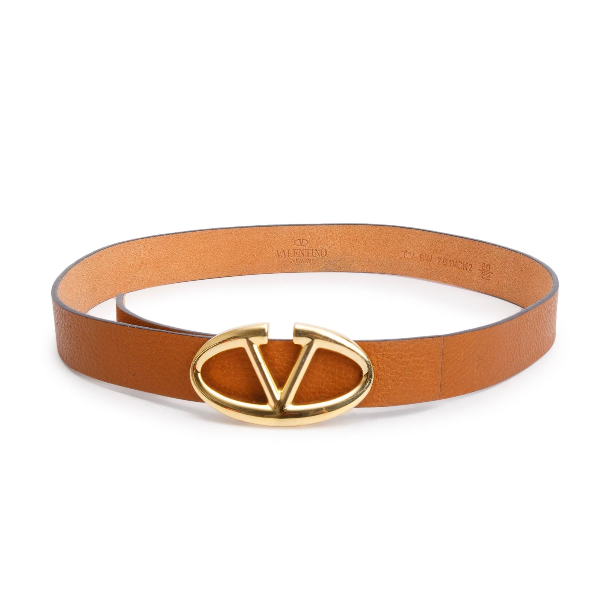 Valentino Brown Calfskin Vlogo Signature 30 MM Leather Belt, 80 32