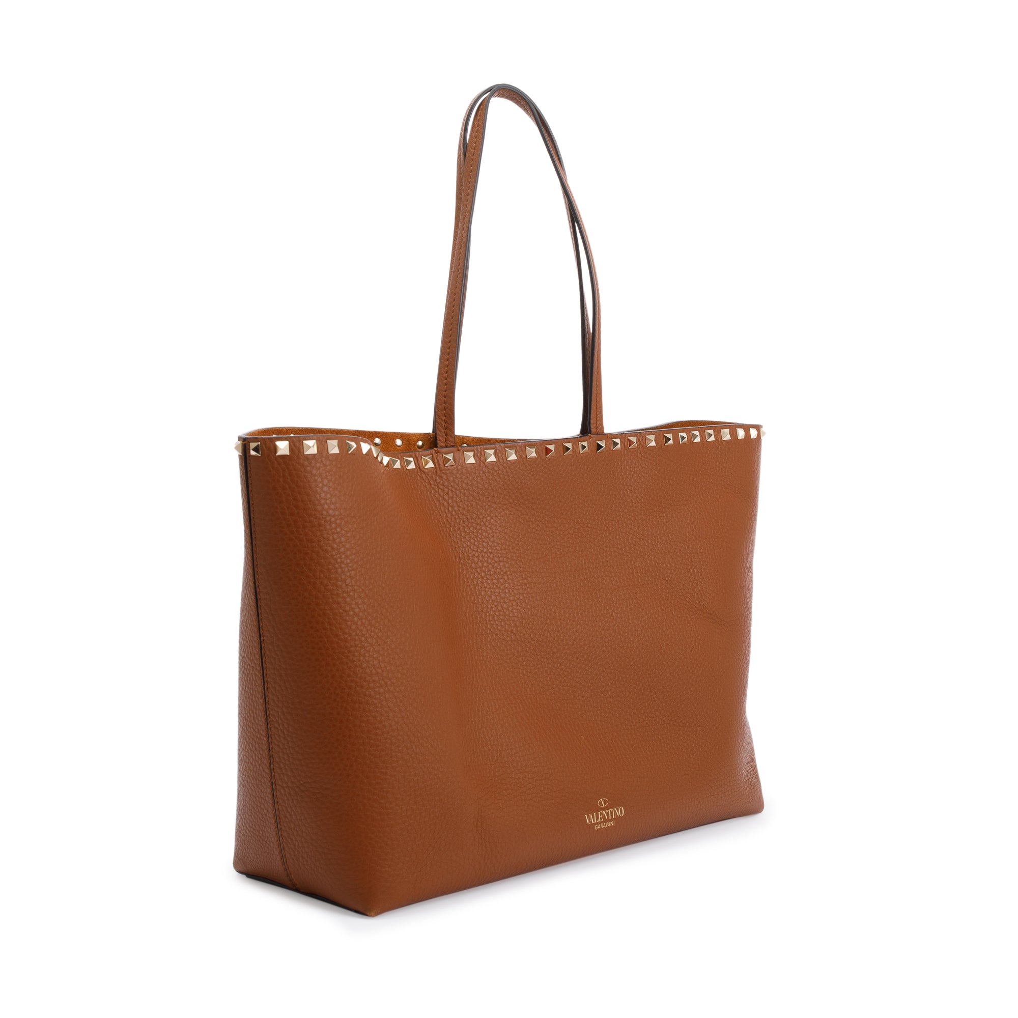 Valentino Brown Grained Calfskin Large Rockstud Tote w/ Box & Receipt
