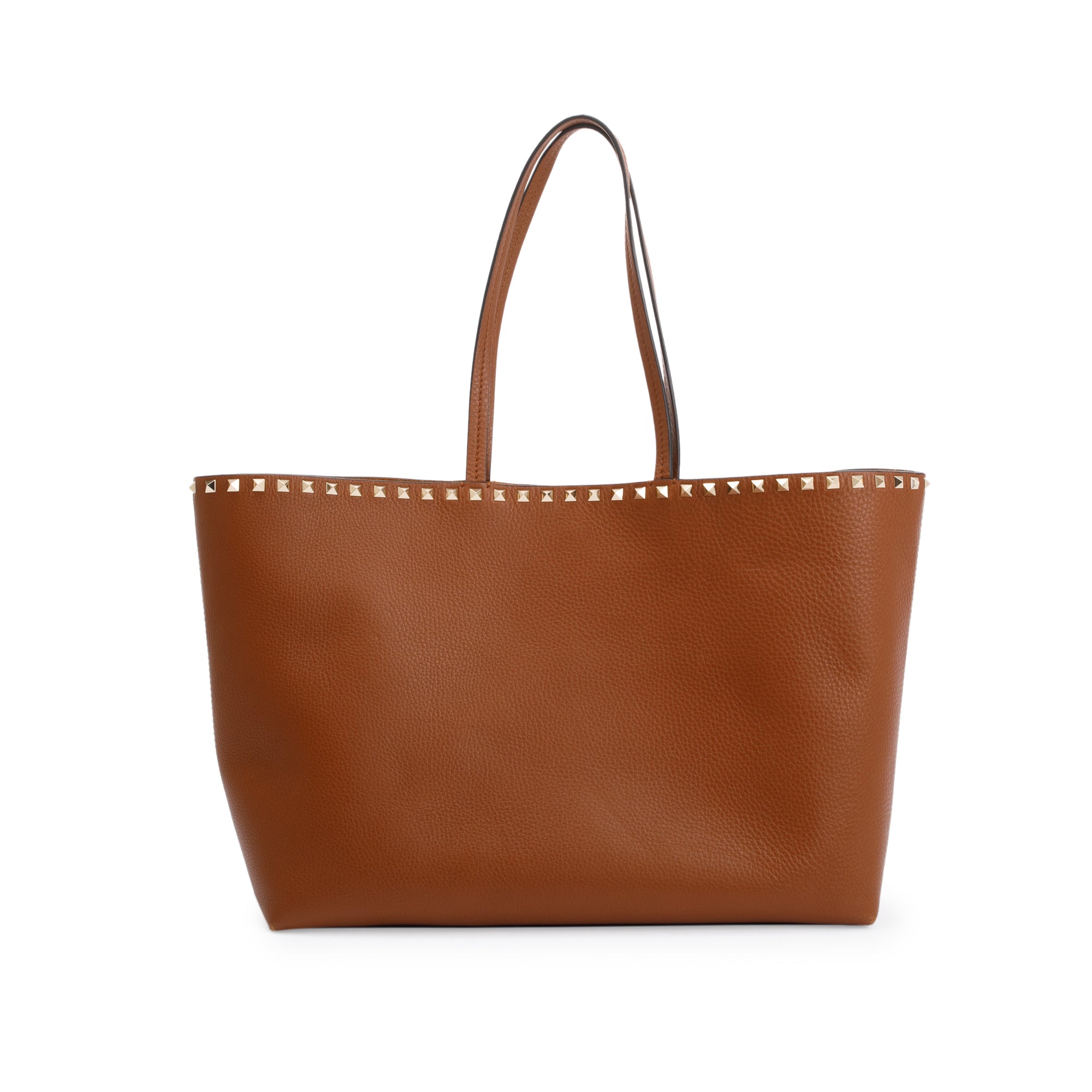 Valentino Brown Grained Calfskin Large Rockstud Tote w/ Box & Receipt