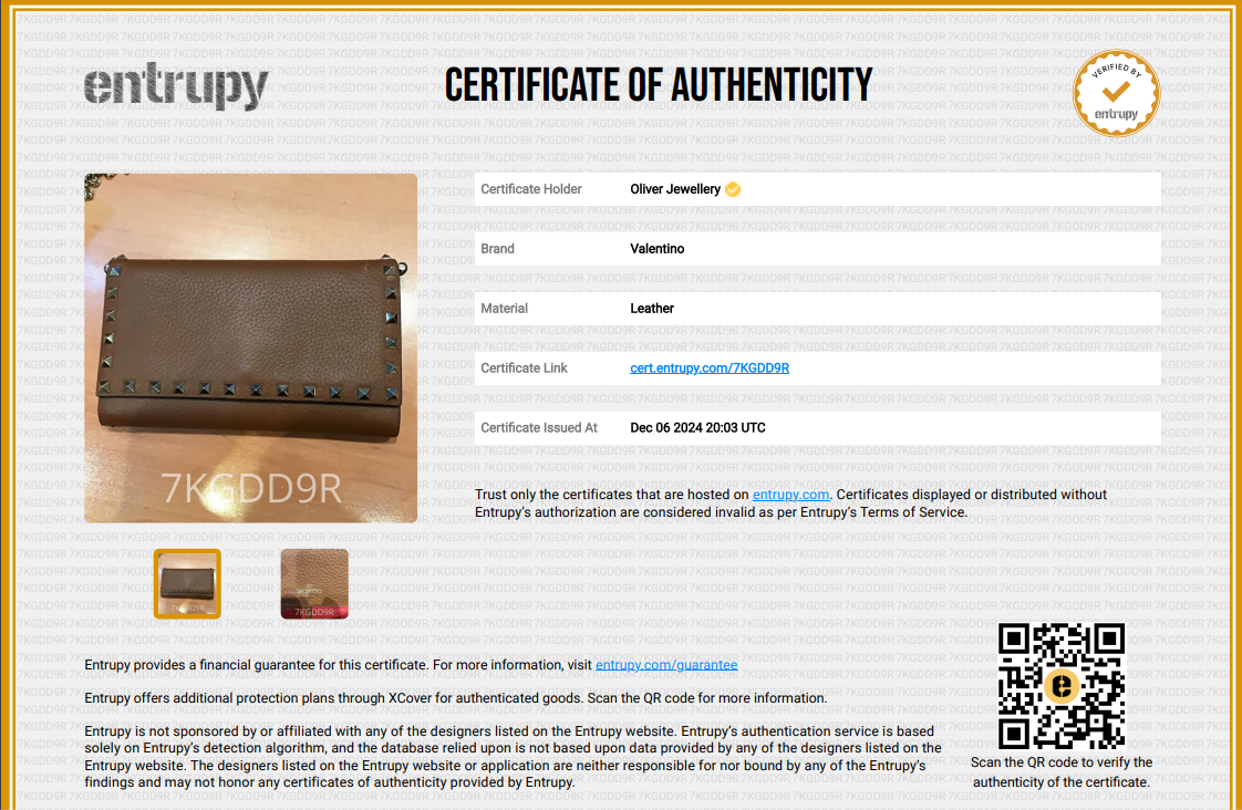 Valentino Brown Grained Leather Rockstud Wallet On Chain