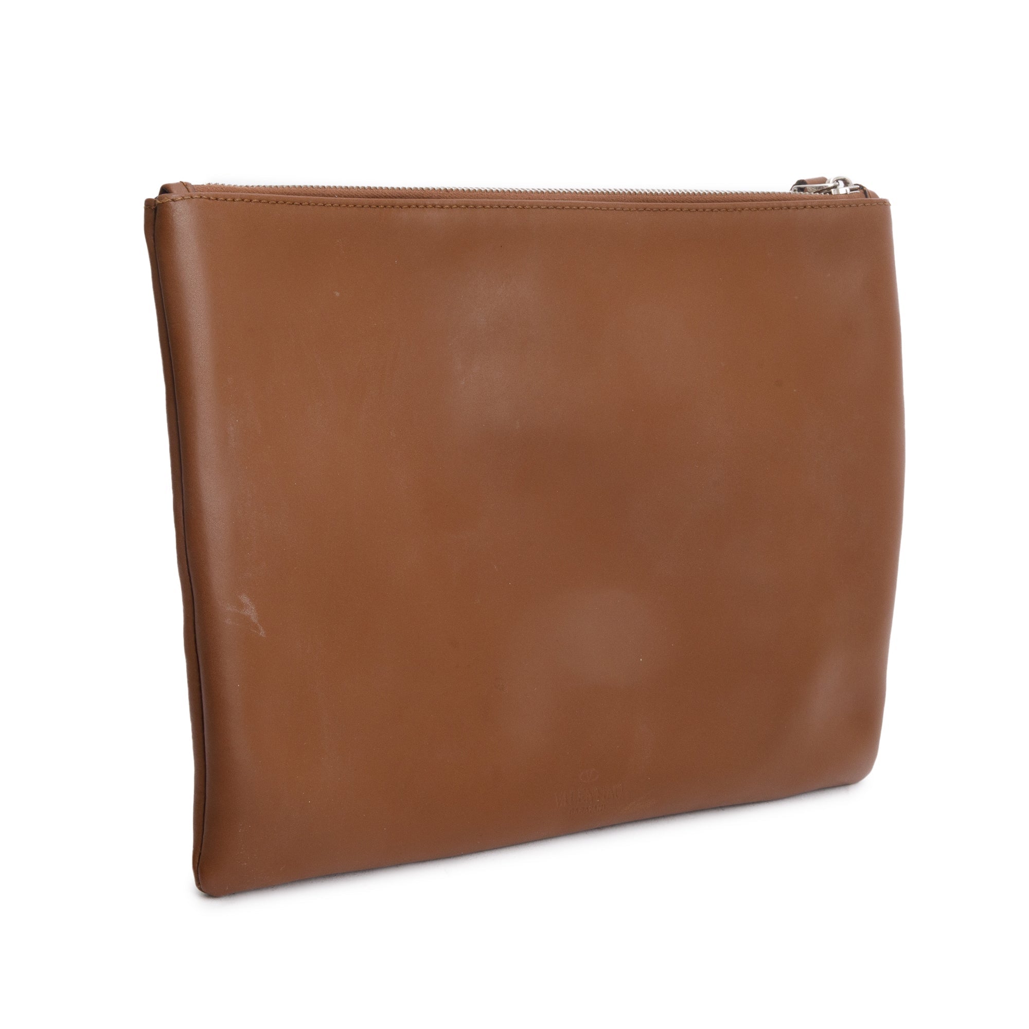 Valentino Brown Leather VLTN Clutch