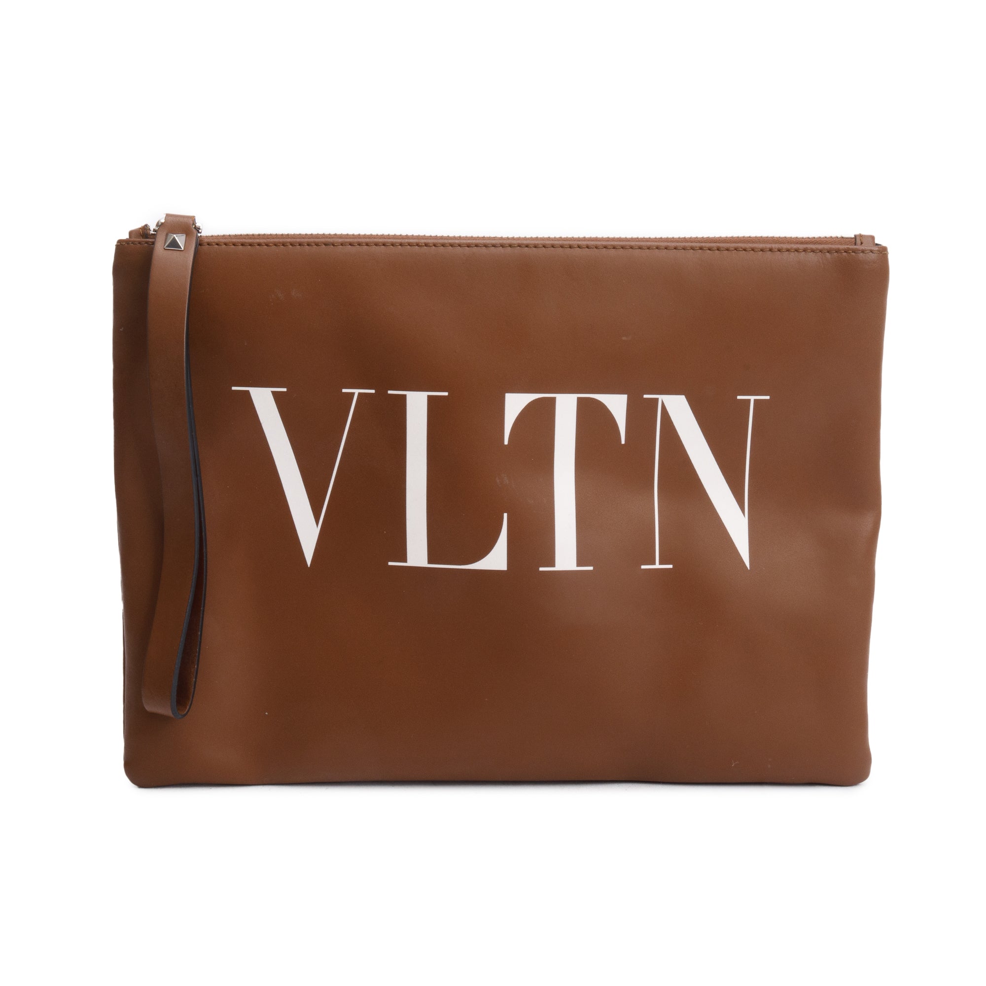 Valentino Brown Leather VLTN Clutch