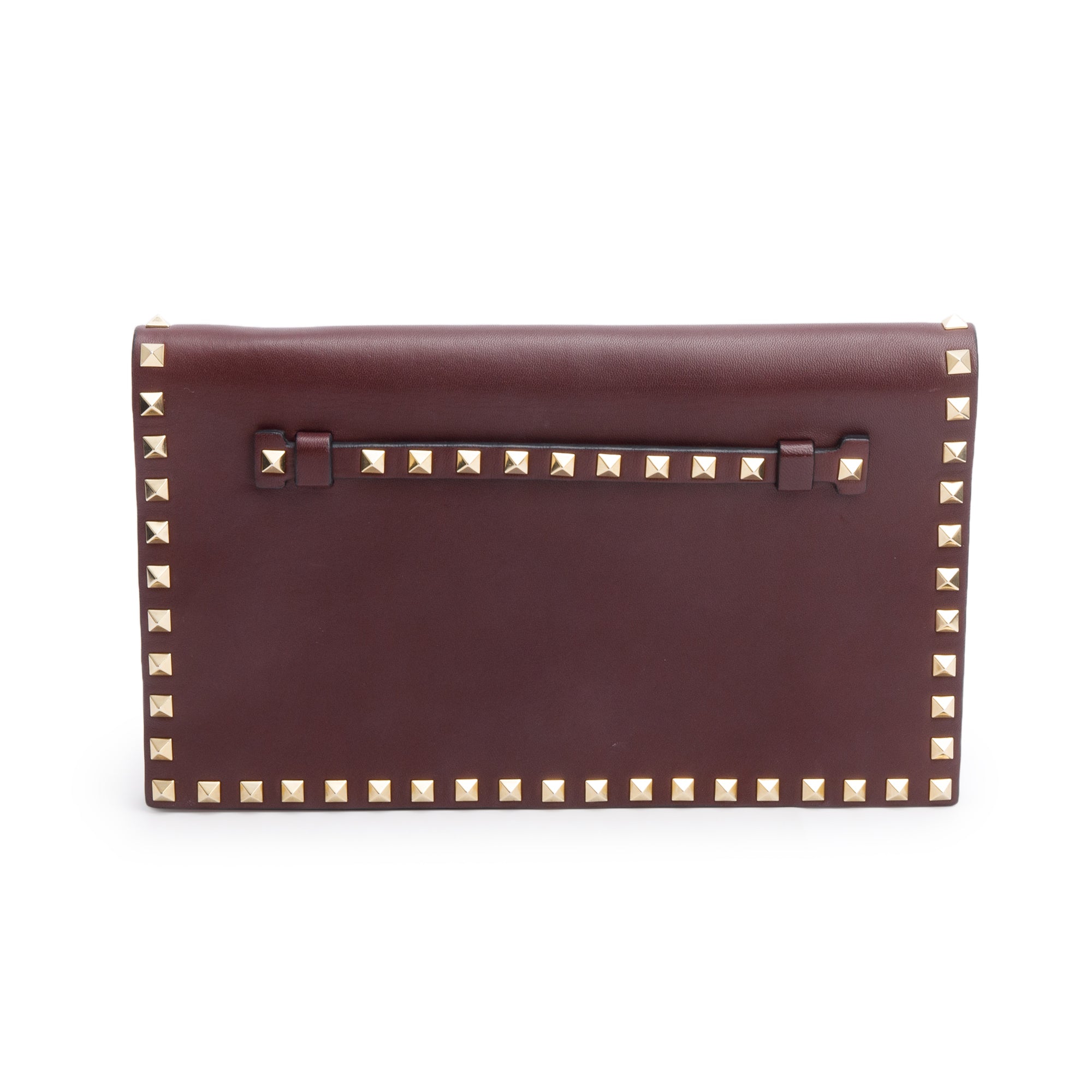 Valentino Burgundy Smooth Calfskin Leather Rockstud Wristlet Clutch w/ Wrist Strap