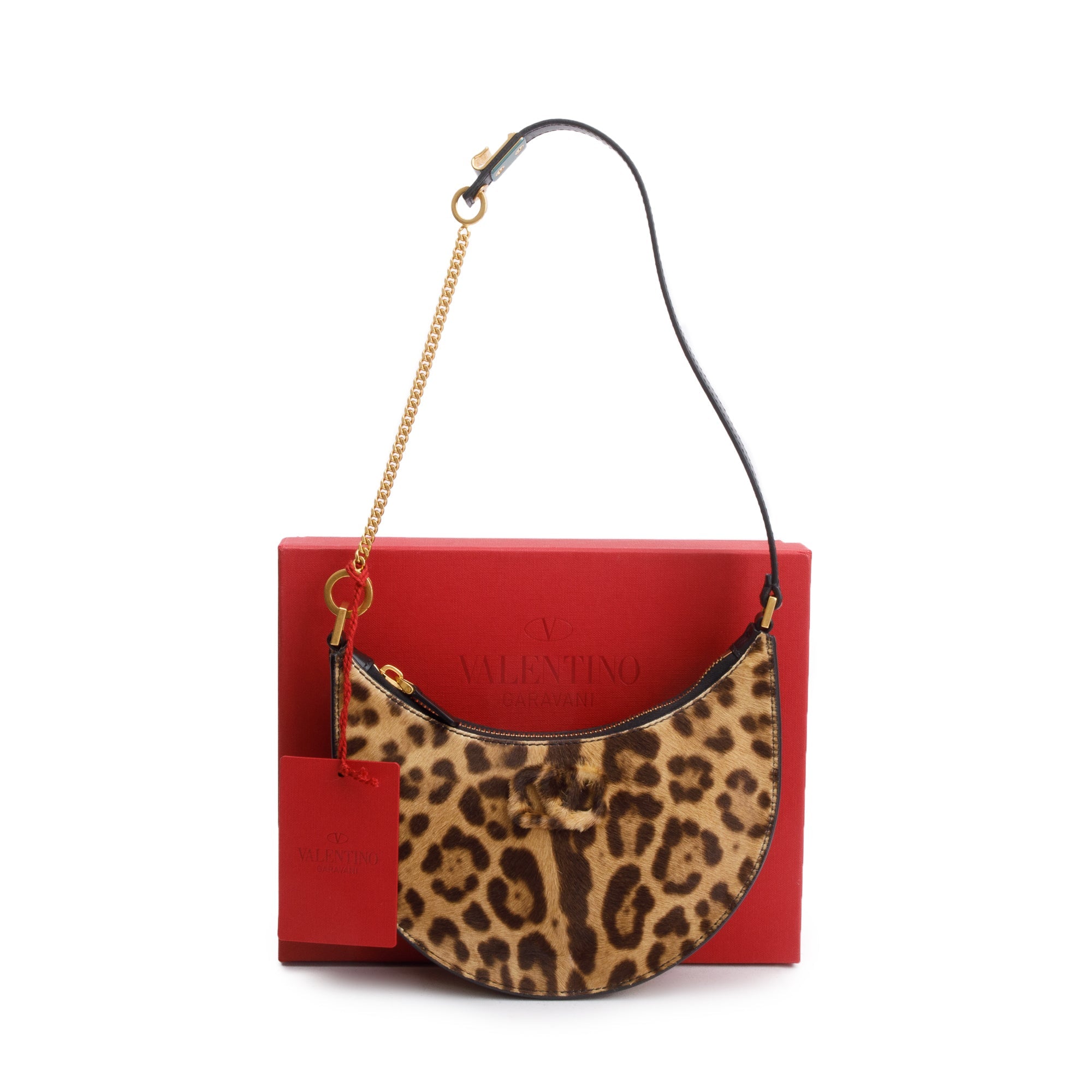 Valentino Calf Hair Leopard Print Mini Vlogo Hobo Bag w/ Box