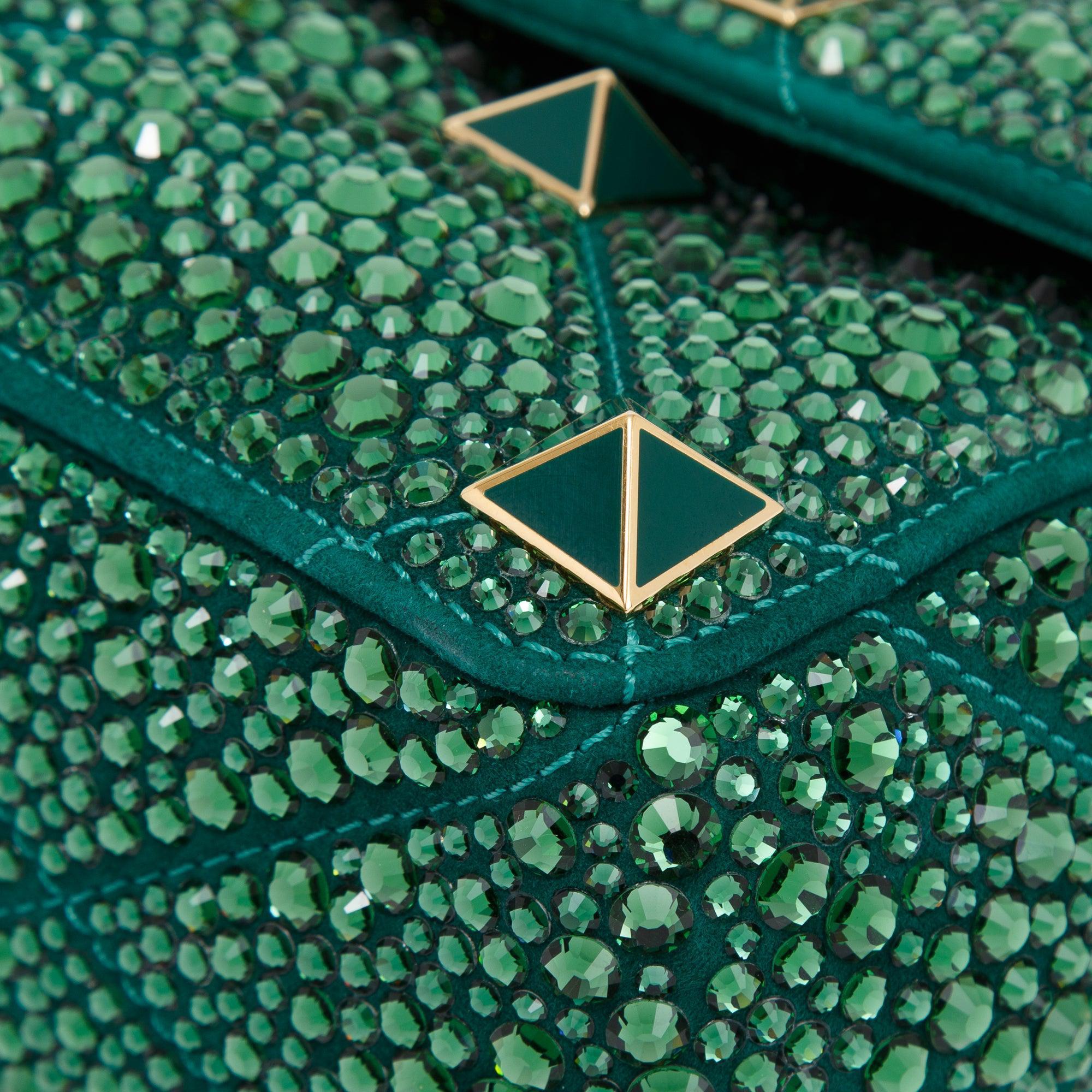 Valentino Green Medium Crystal Roman Stud Shoulder Bag