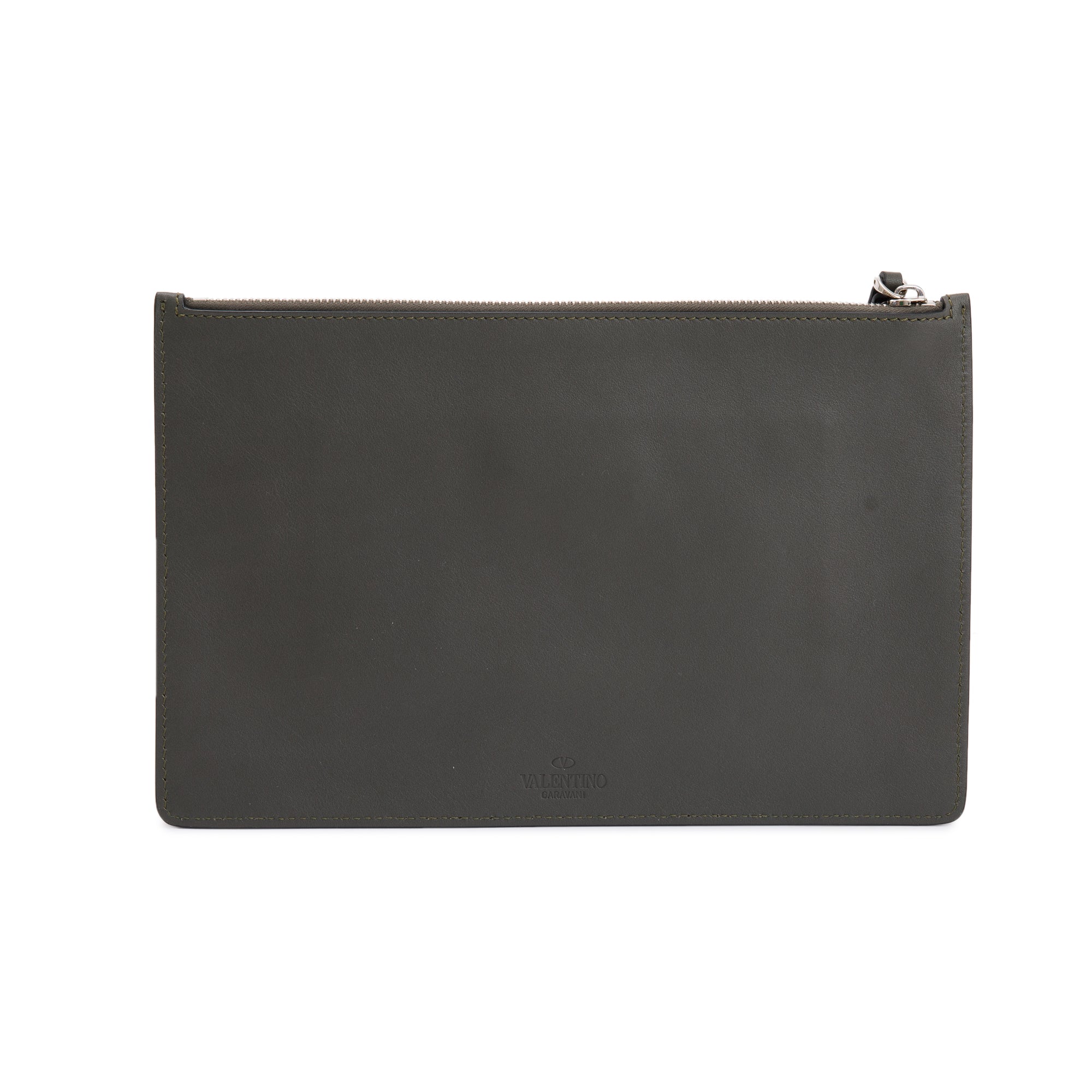 Valentino Grey Calfskin Leather VLTN Flat Pouch