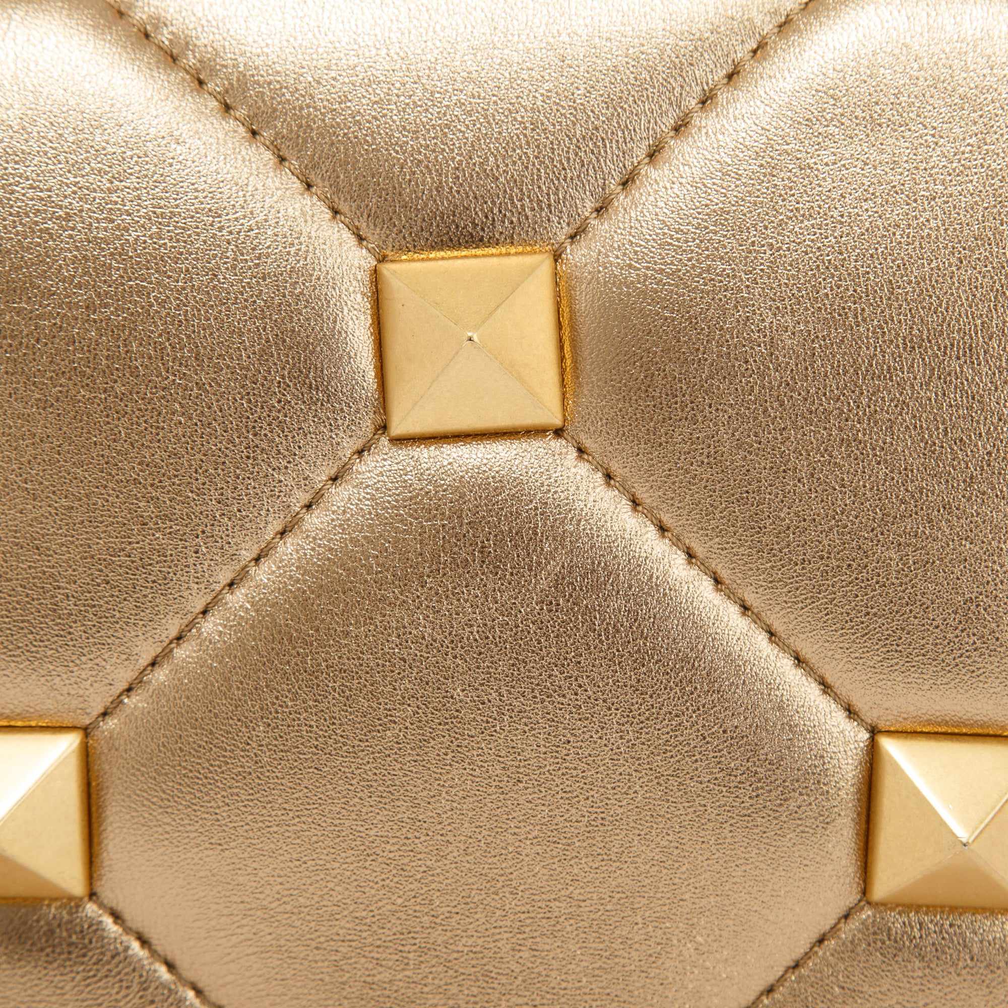 Valentino Metallic Gold Medium Roman Stud Shoulder Bag