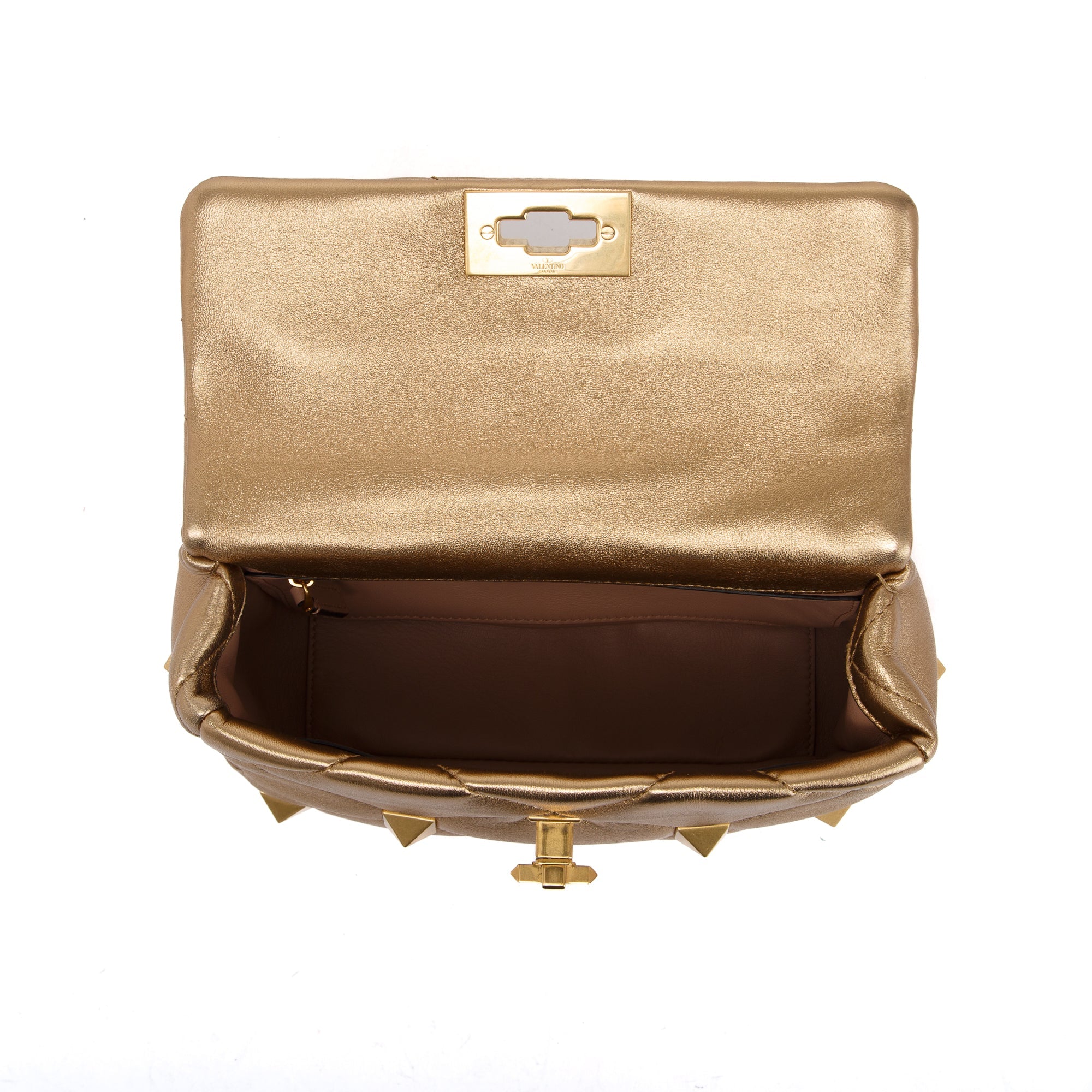 Valentino Metallic Gold Medium Roman Stud Shoulder Bag