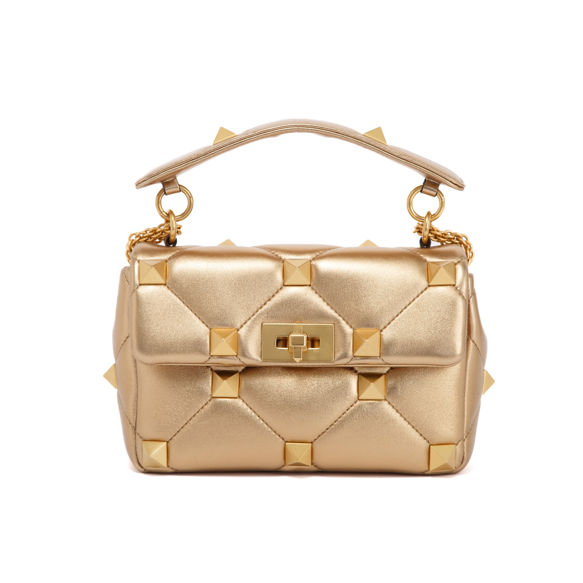Valentino Metallic Gold Medium Roman Stud Shoulder Bag